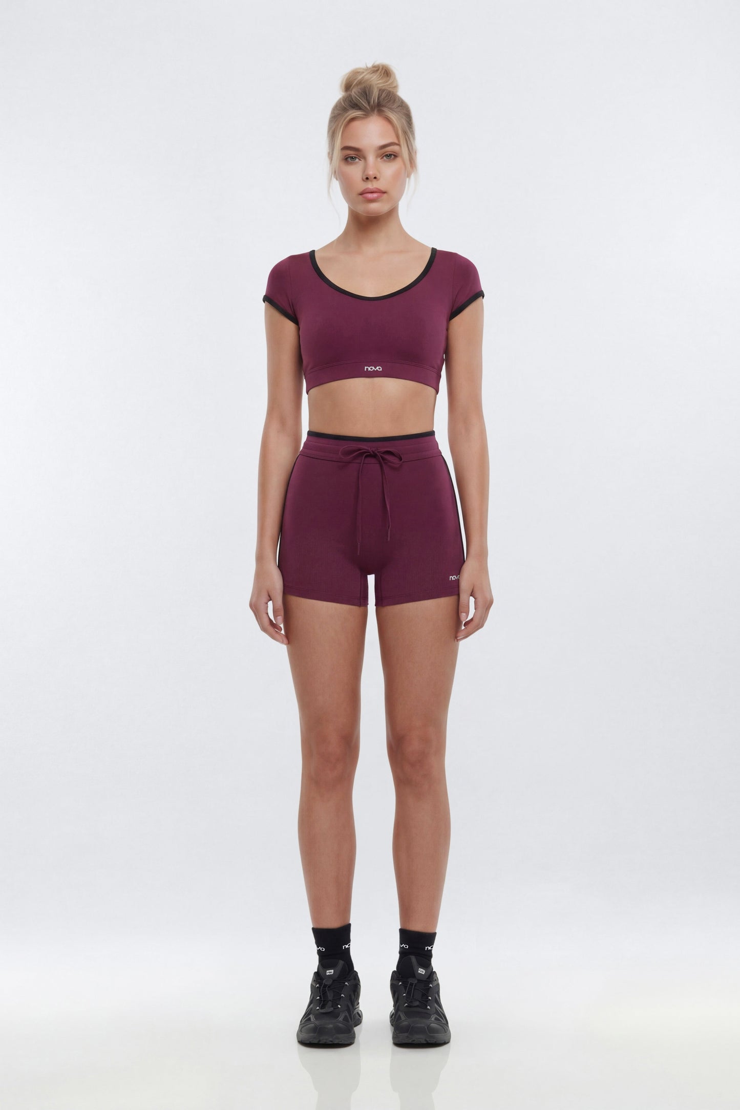 ProStretch™ 4″ Contrast Trim High Rise Biker Short - Merlot