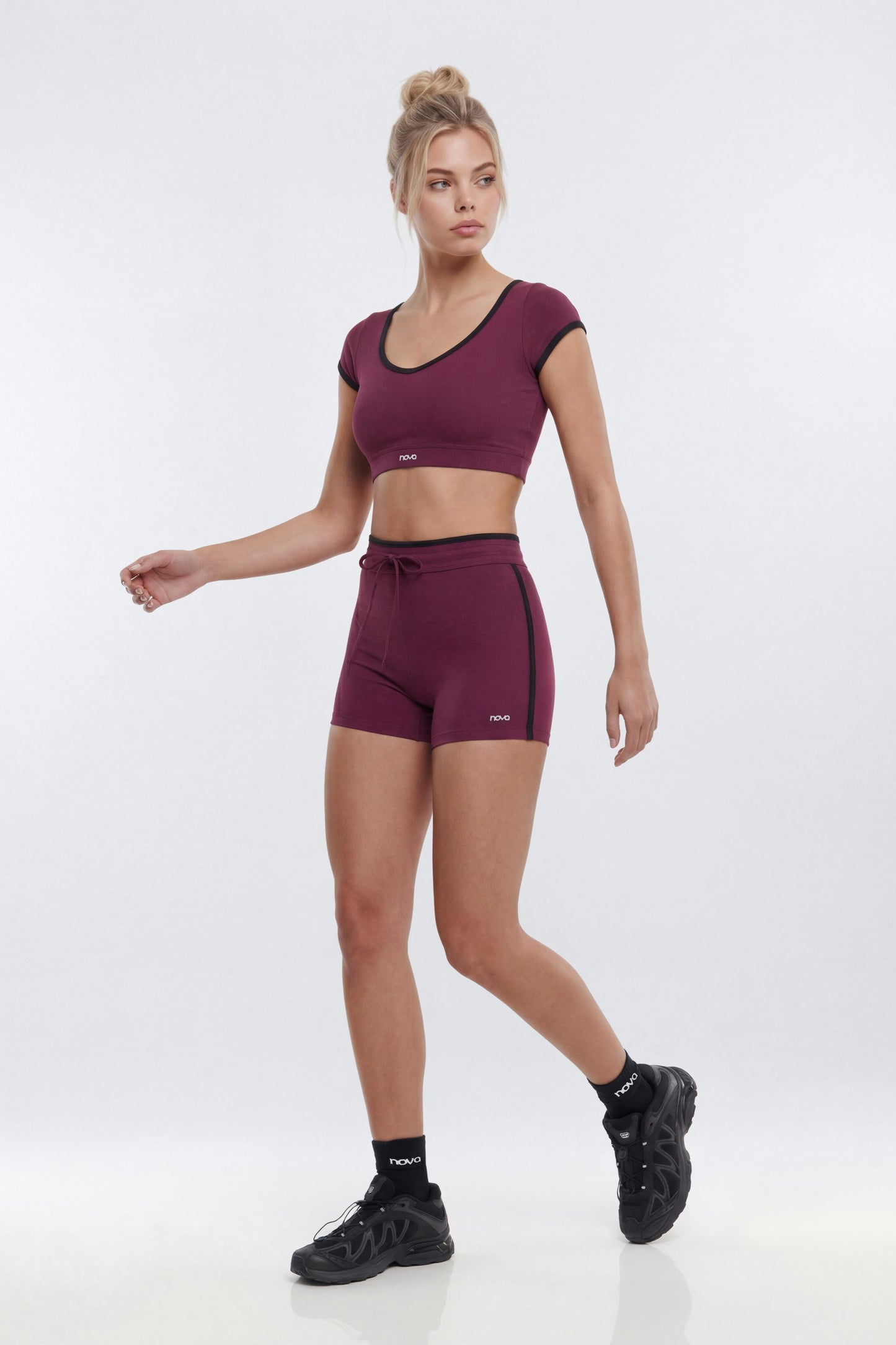 ProStretch™ 4″ Contrast Trim High Rise Biker Short - Merlot