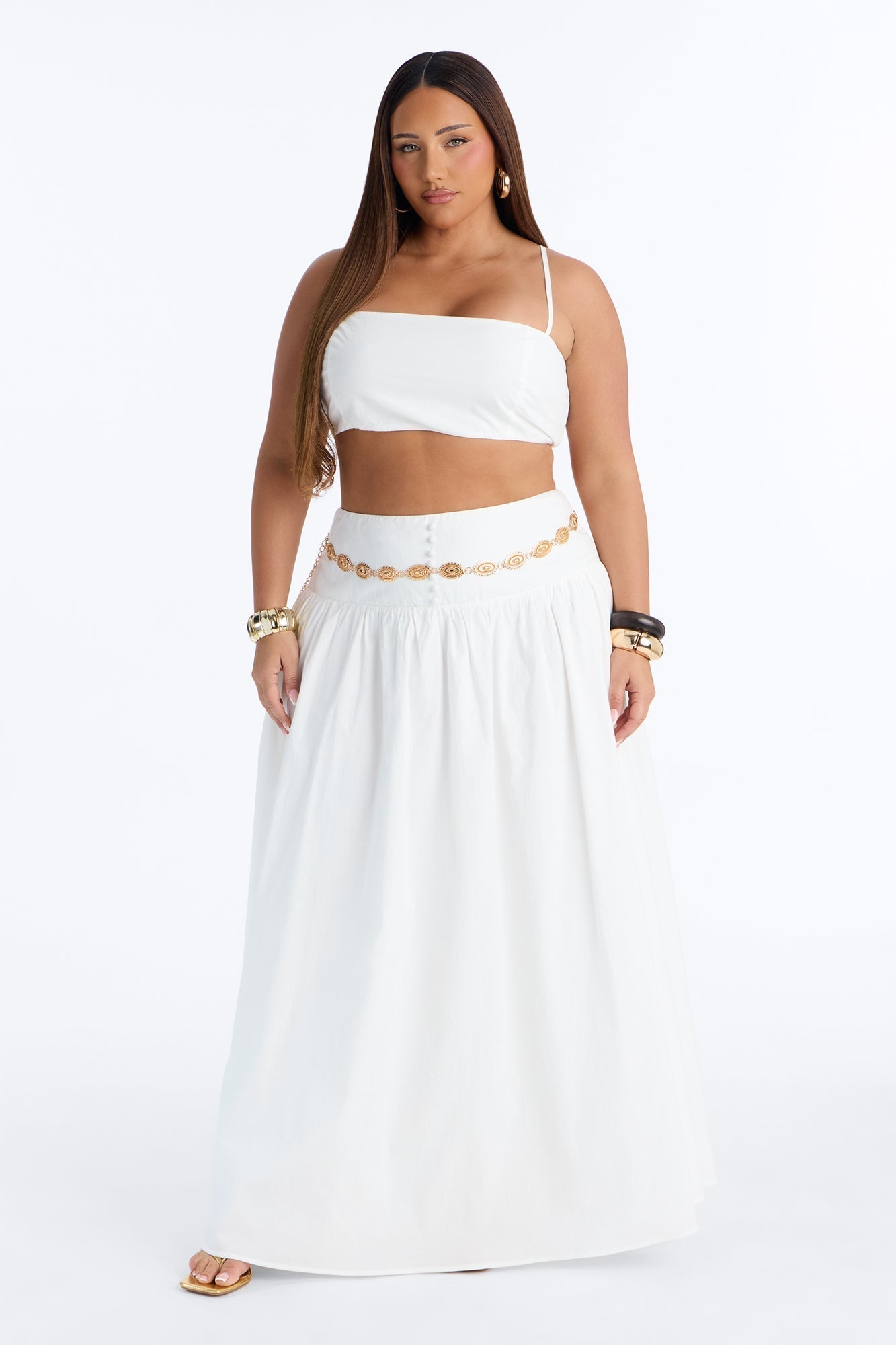 Brigitte Poplin Drop Waist Maxi Skirt - White