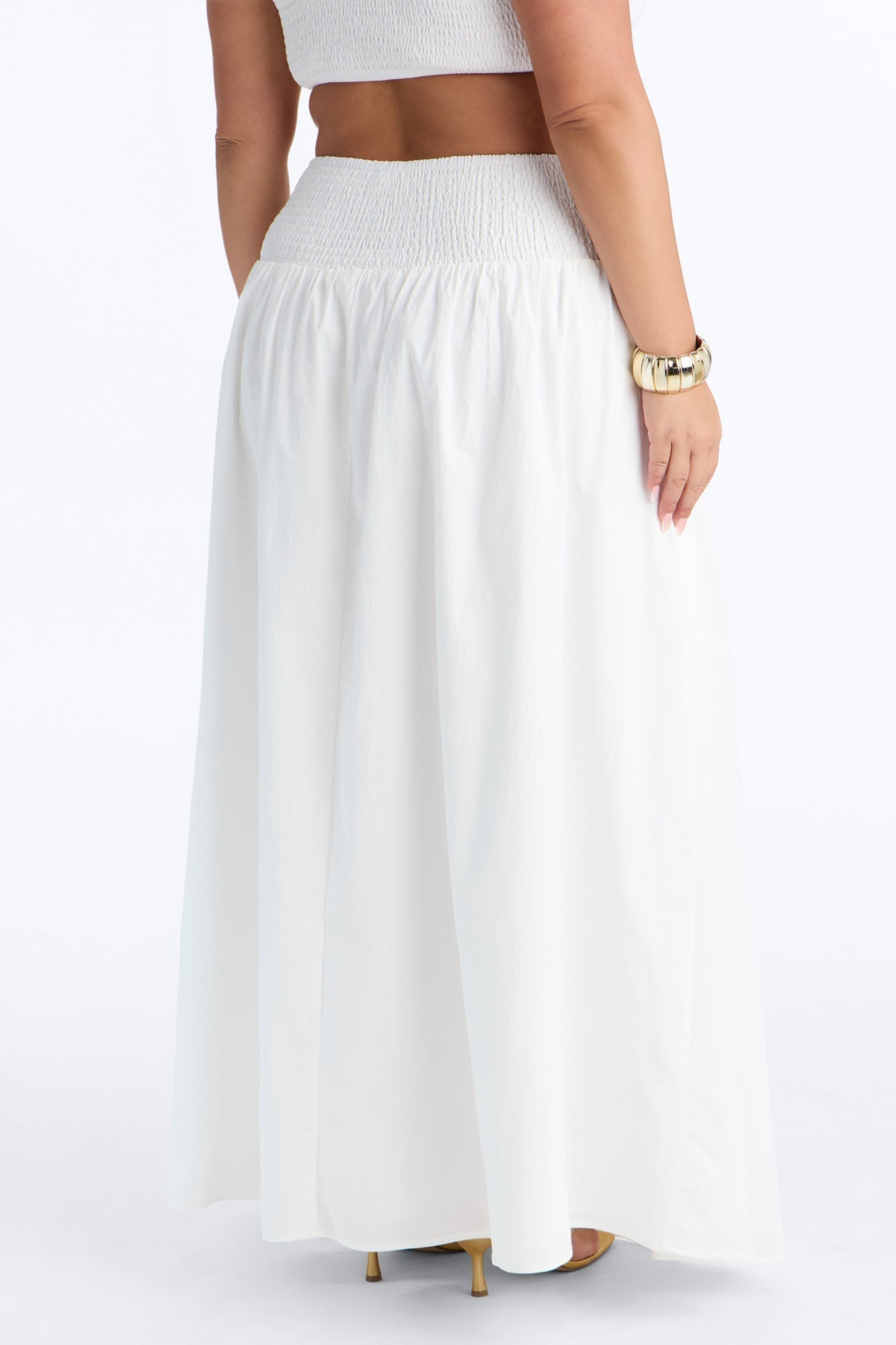 Brigitte Poplin Drop Waist Maxi Skirt - White
