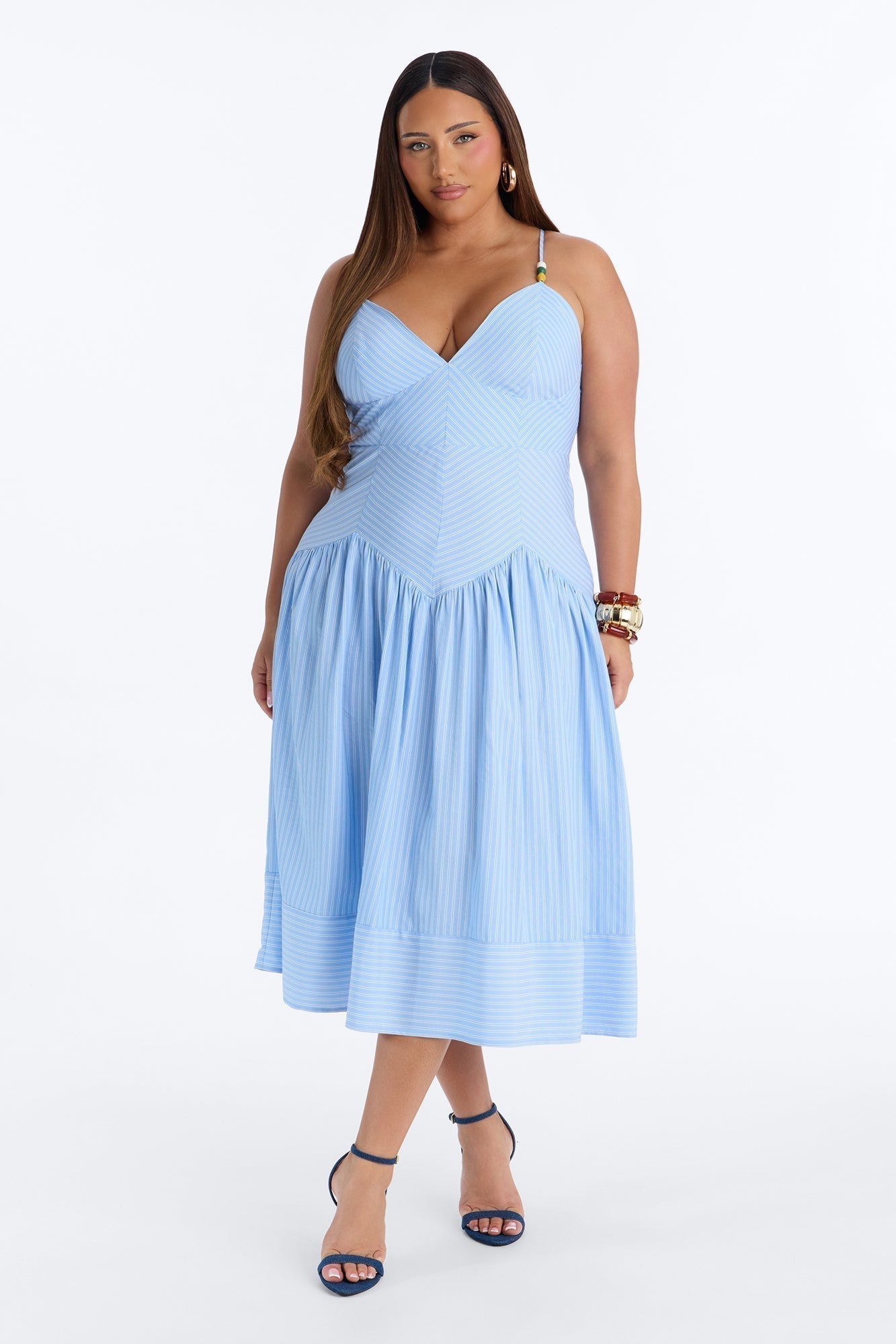 Harmony Striped Midi Dress - Blue