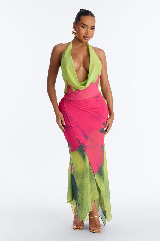 Catalina Floral Chiffon Maxi Dress - Green/combo