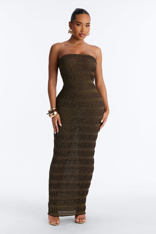 Becka Strapless Metallic Maxi Dress - Gold