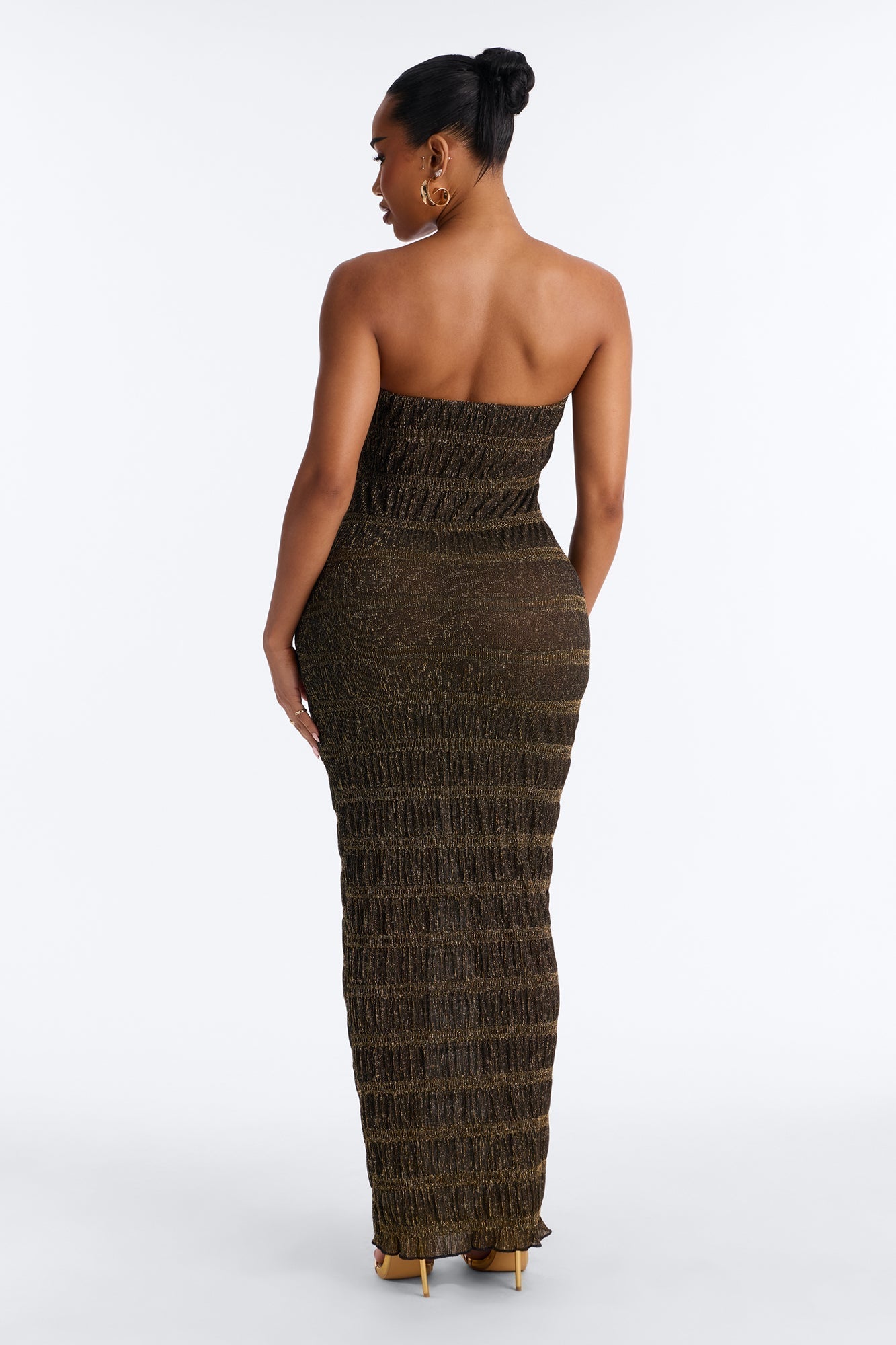 Becka Strapless Metallic Maxi Dress - Gold