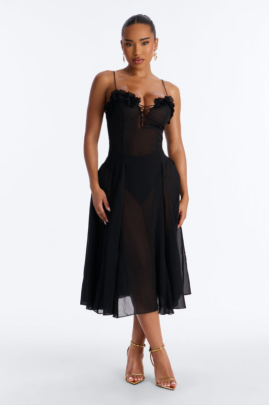 Imara Chiffon Midi Dress - Black