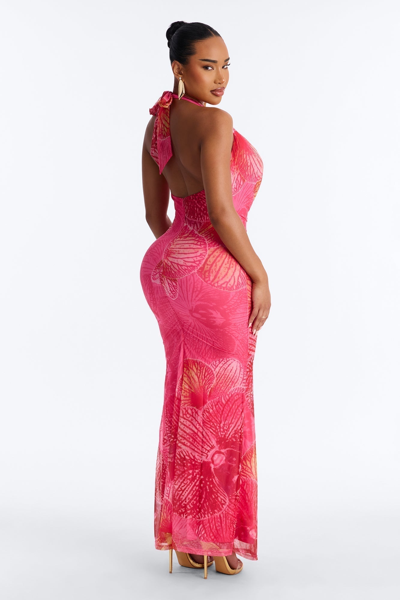Tropic Muse Halter Mesh Maxi Dress - Pink/combo