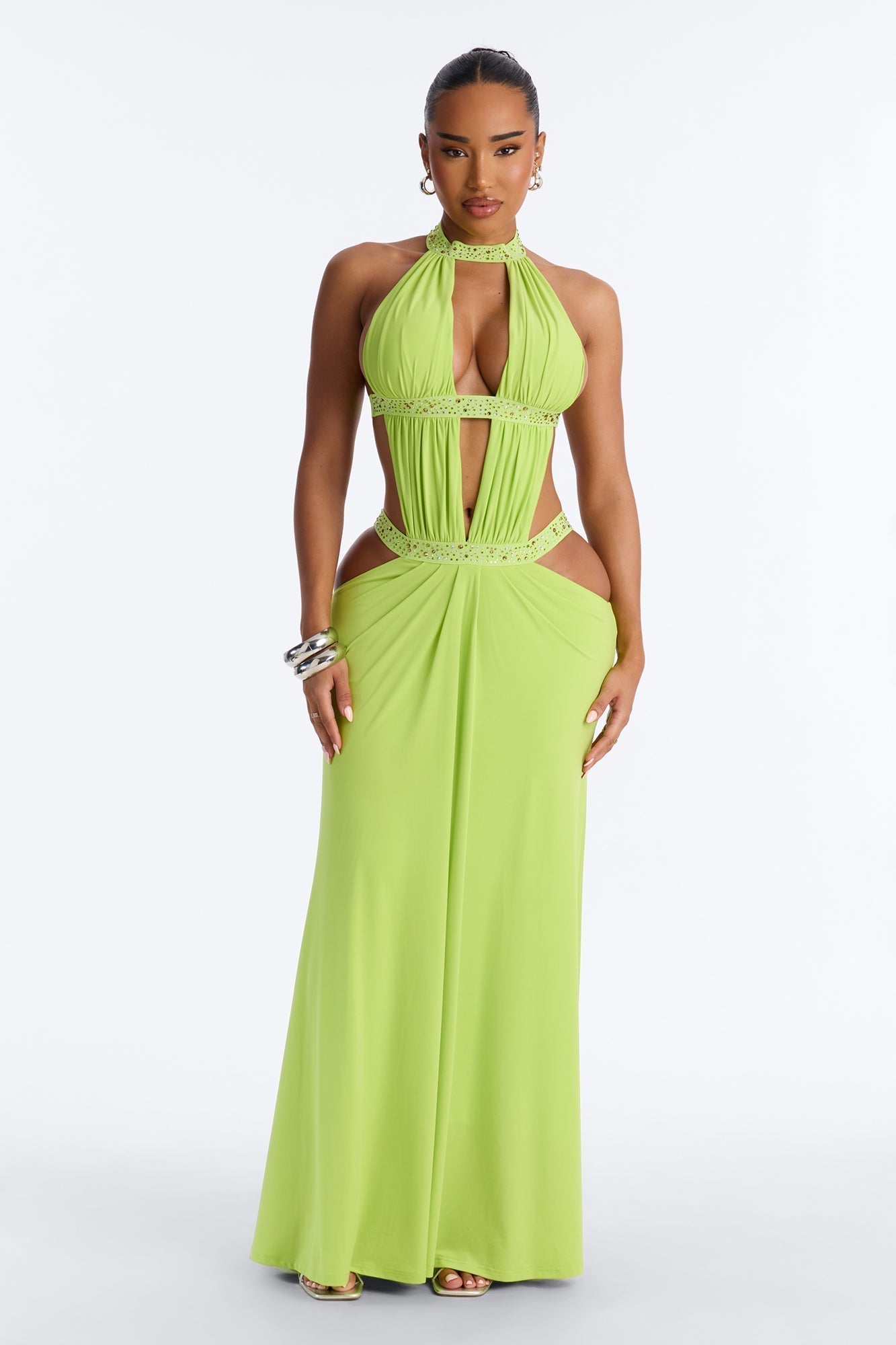 Forbidden Vixen Backless Maxi Dress - Lime