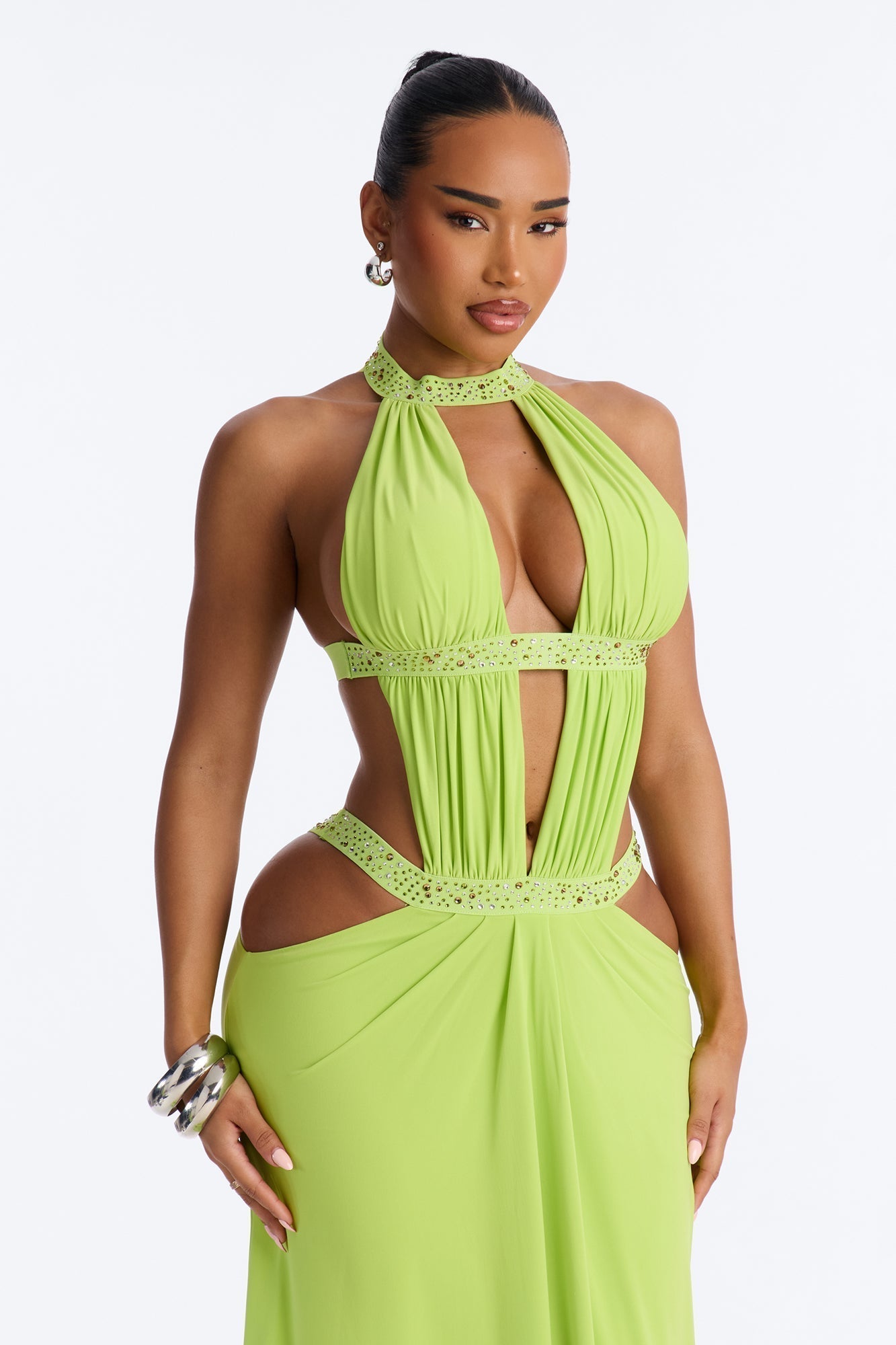 Forbidden Vixen Backless Maxi Dress - Lime