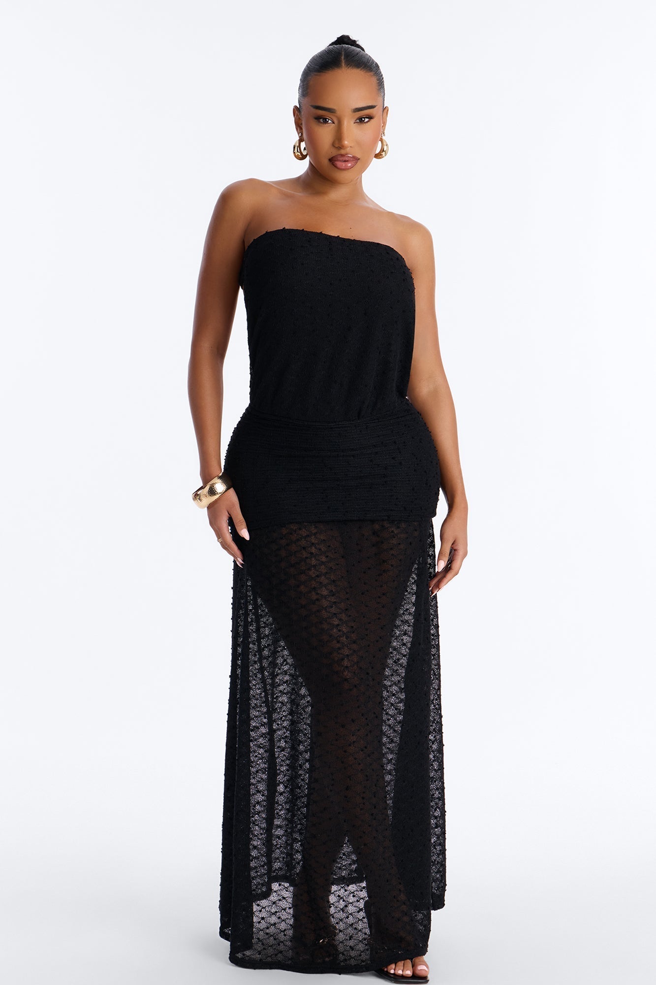 Sunset Dreaming Strapless Textured Maxi Dress - Black