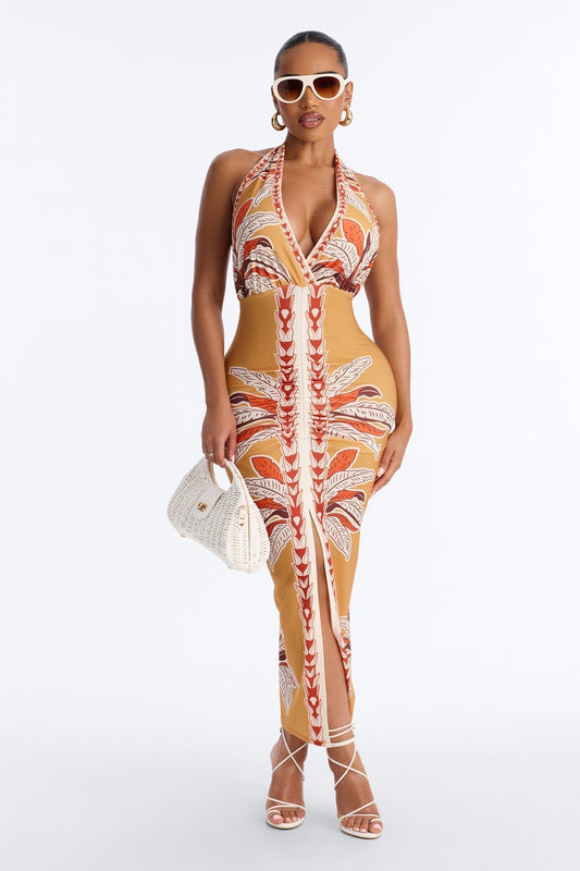 Anita Halter Midi Dress - Orange/combo