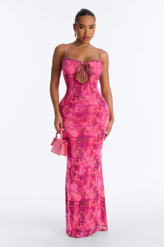 Selina Tie Dye Mesh Maxi Dress - Pink