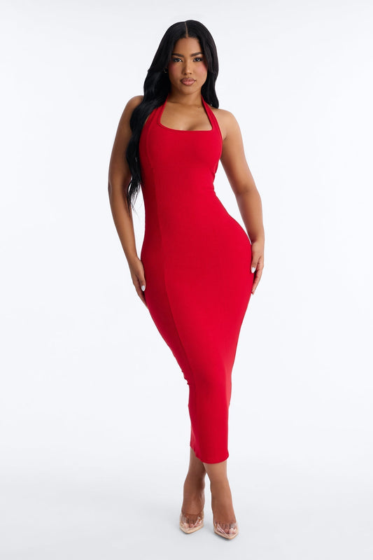 Natalia Halter Snatched Maxi Dress - Red