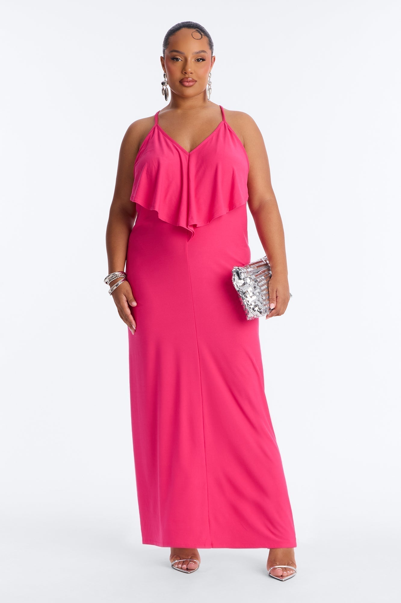 Selena Backless Drape Maxi Dress - Hot Pink