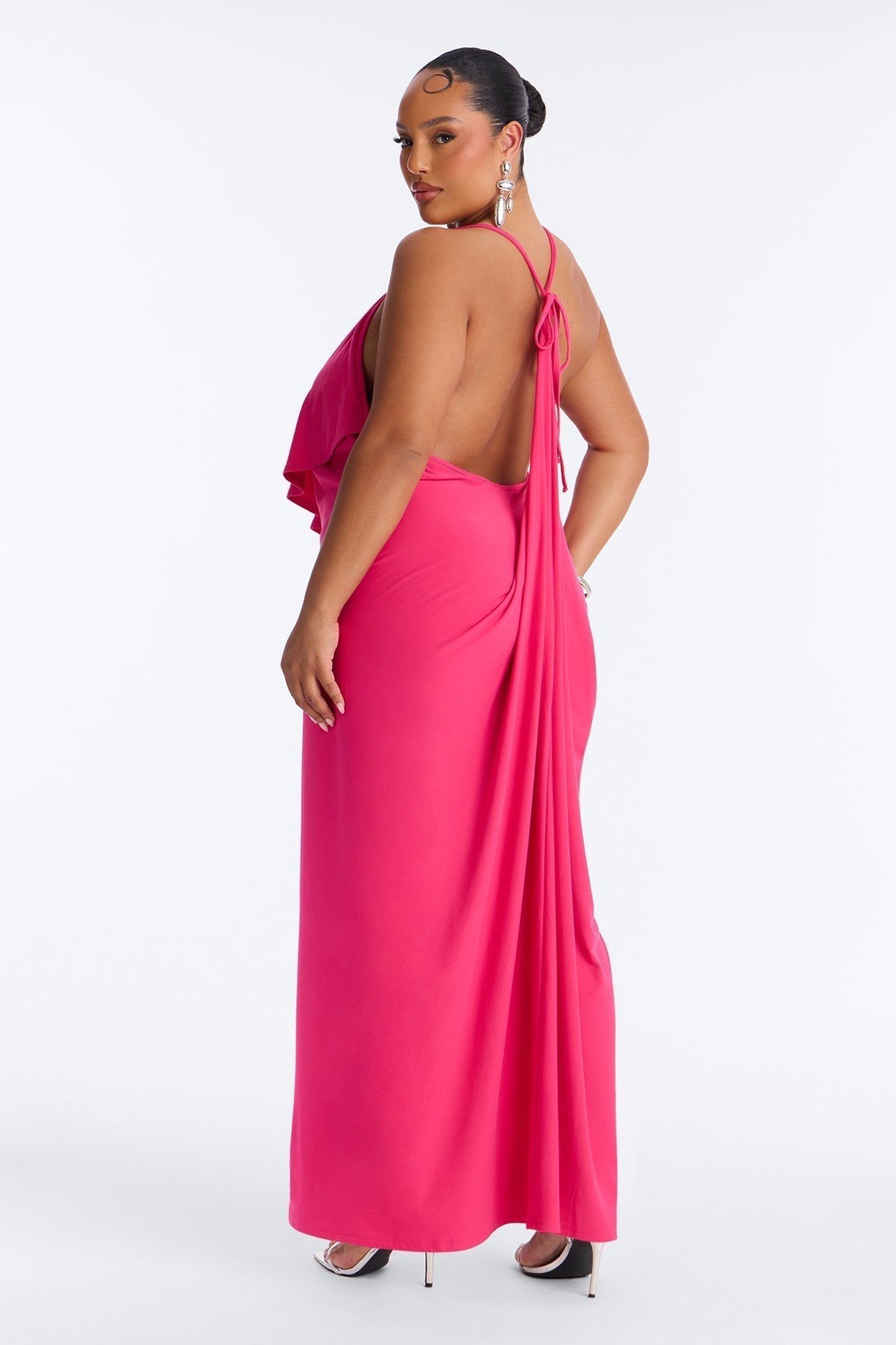 Selena Backless Drape Maxi Dress - Hot Pink