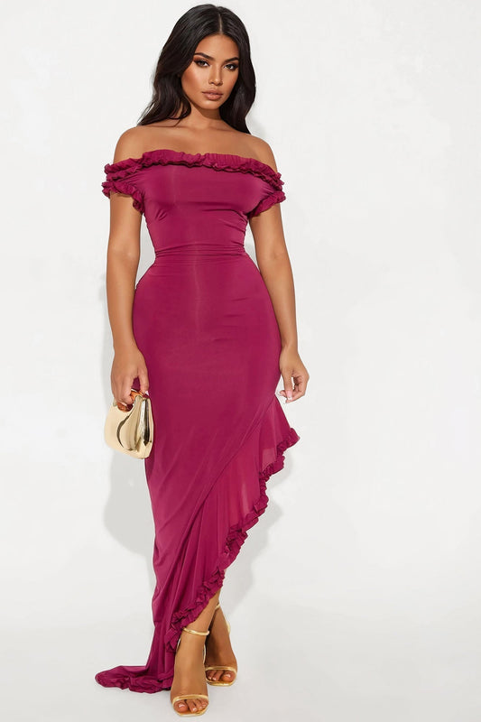 Andrea Ruffle Maxi Dress - Magenta
