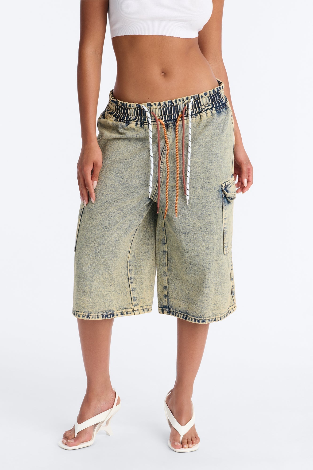 Side Hustles Cargo Denim Jorts - Acid Wash Black