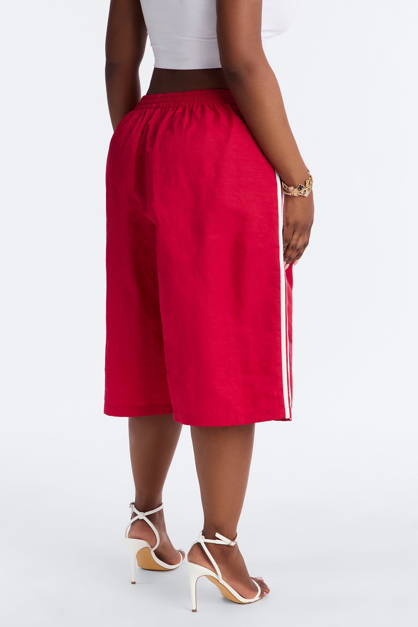 Can't Keep Up Striped Bermuda Track Short - Red/White