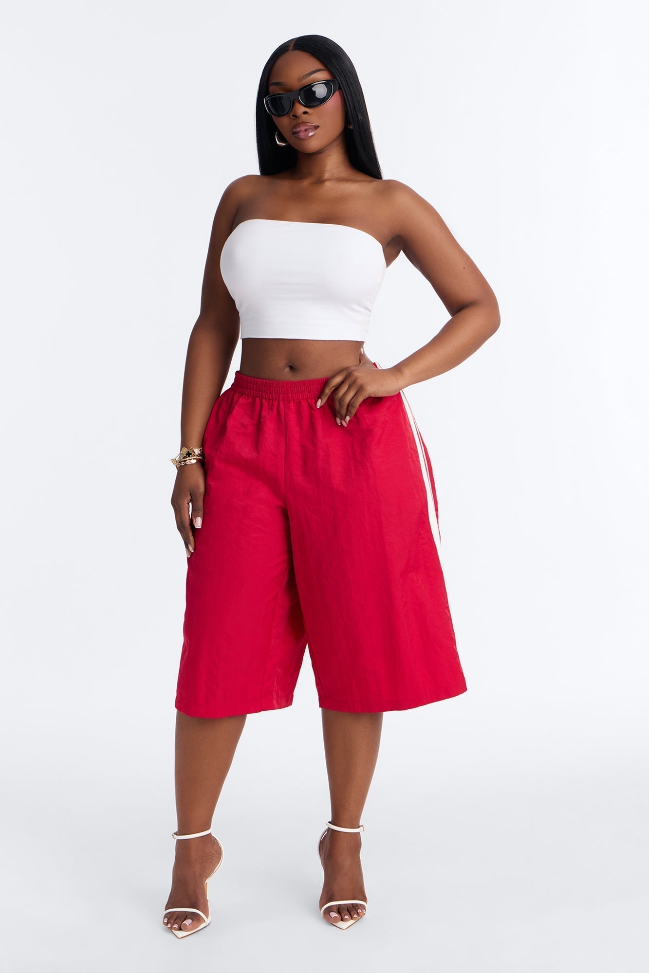 Can't Keep Up Striped Bermuda Track Short - Red/White