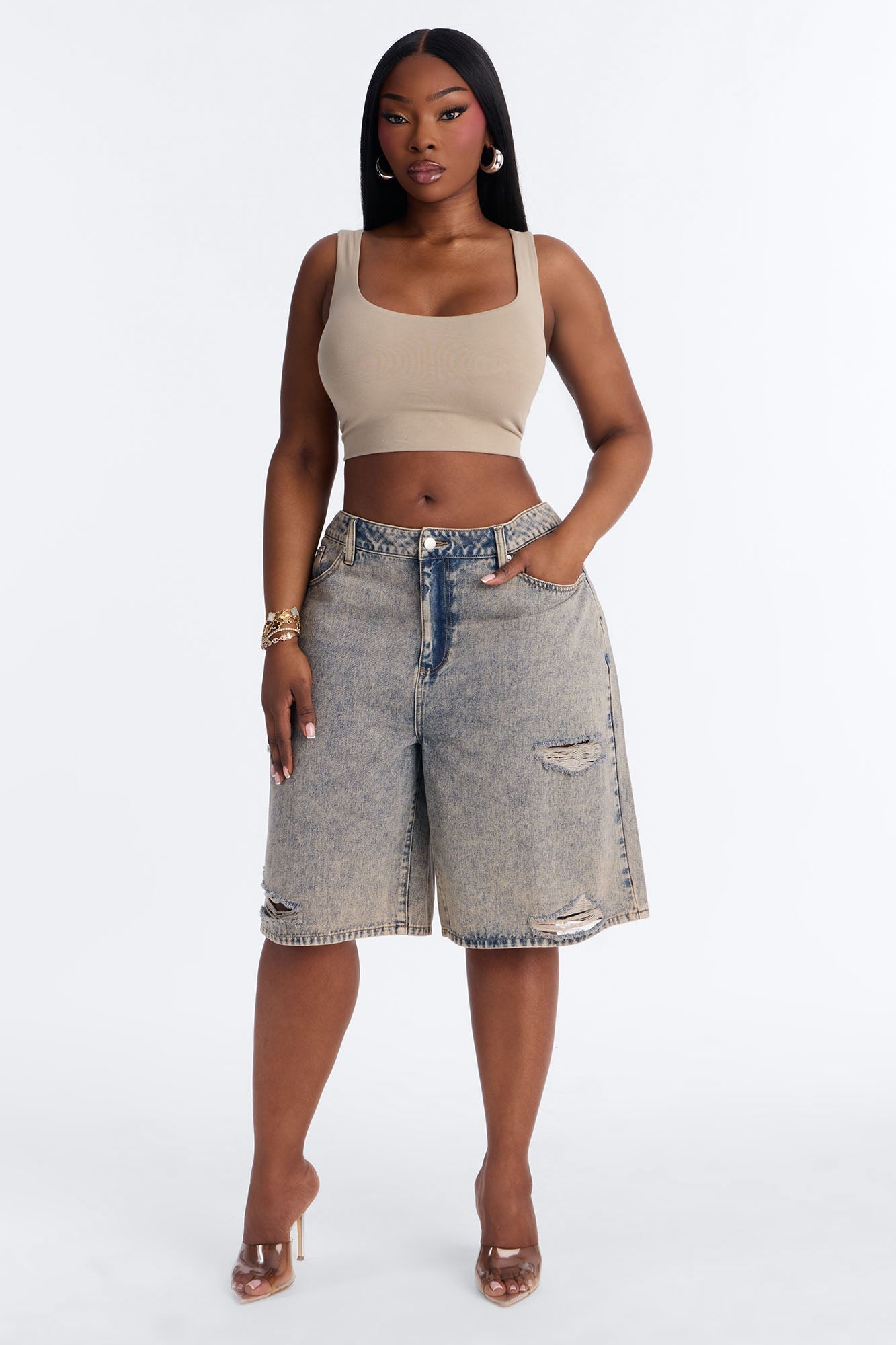 Hunter Ripped Tinted Denim Jorts - Vintage Wash