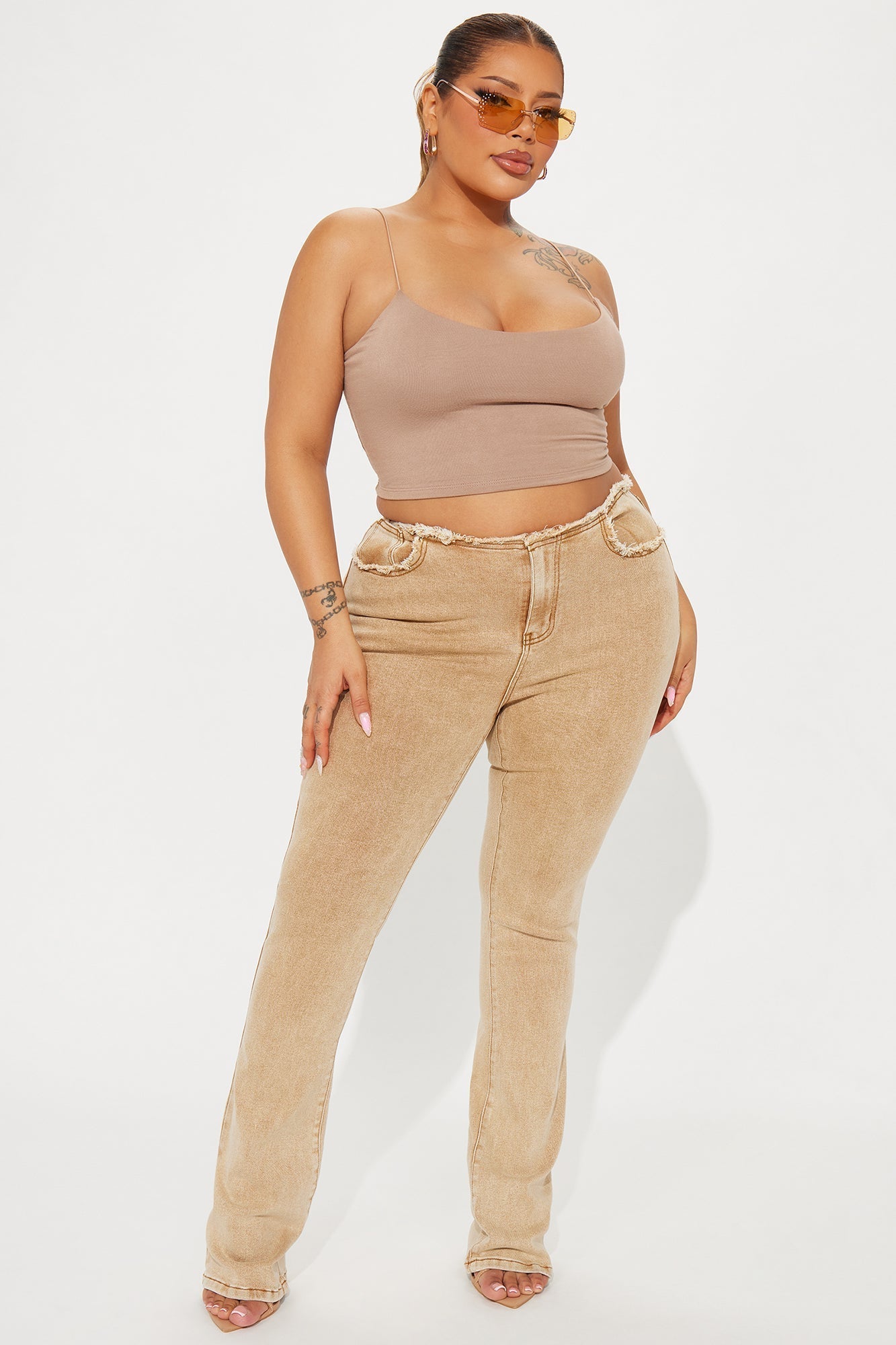Highly Motivated Stretch Bootcut Jeans - Tan