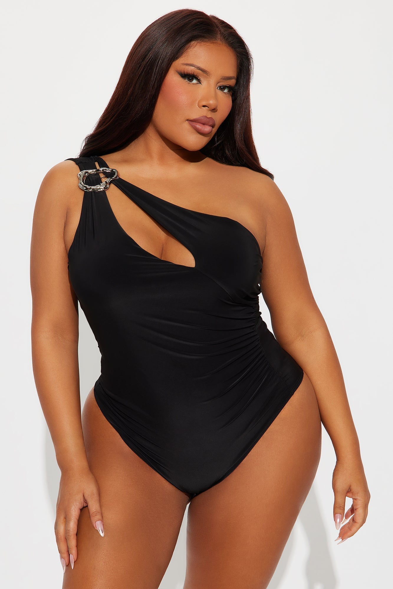 Ember One Shoulder Ruched Bodysuit - Black