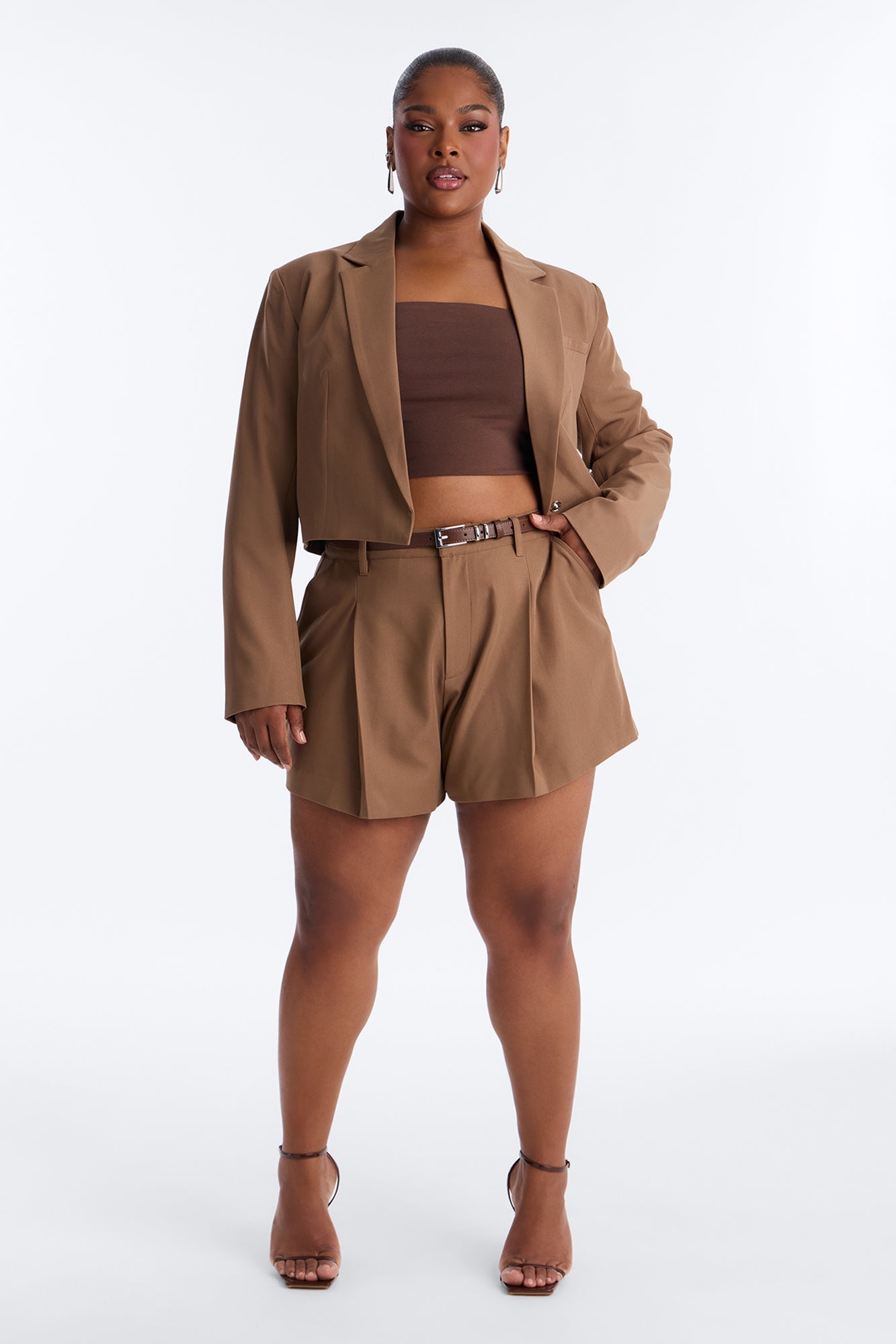 Ready To Work Crepe Pleated Trouser Short - Brown