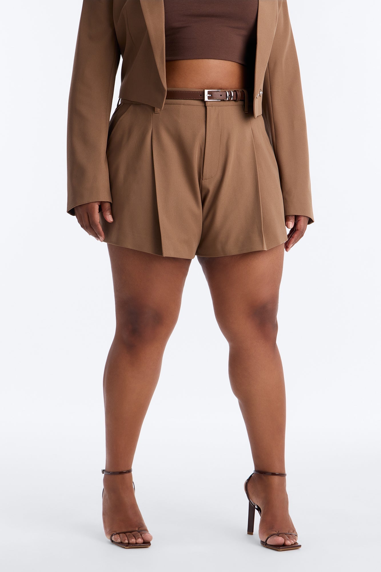 Ready To Work Crepe Pleated Trouser Short - Brown