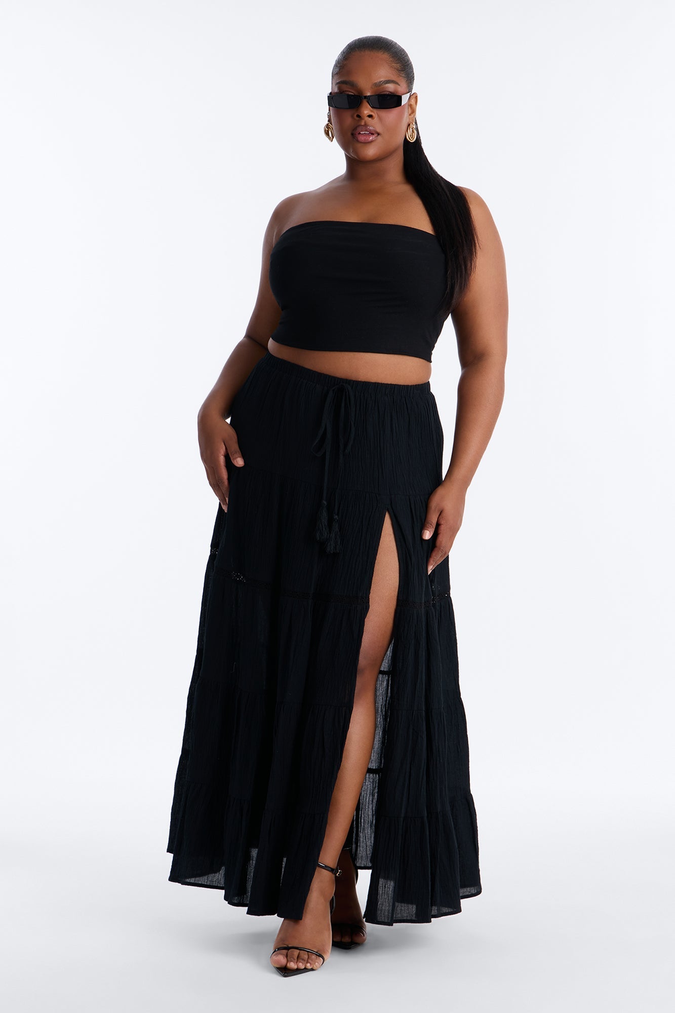 Bohemian Bliss Tiered Gauze Maxi Skirt - Black