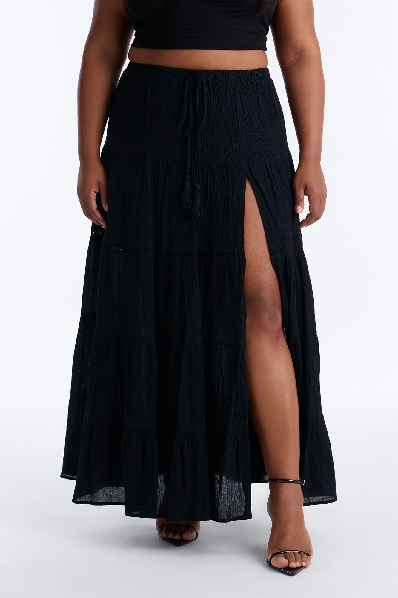 Bohemian Bliss Tiered Gauze Maxi Skirt - Black