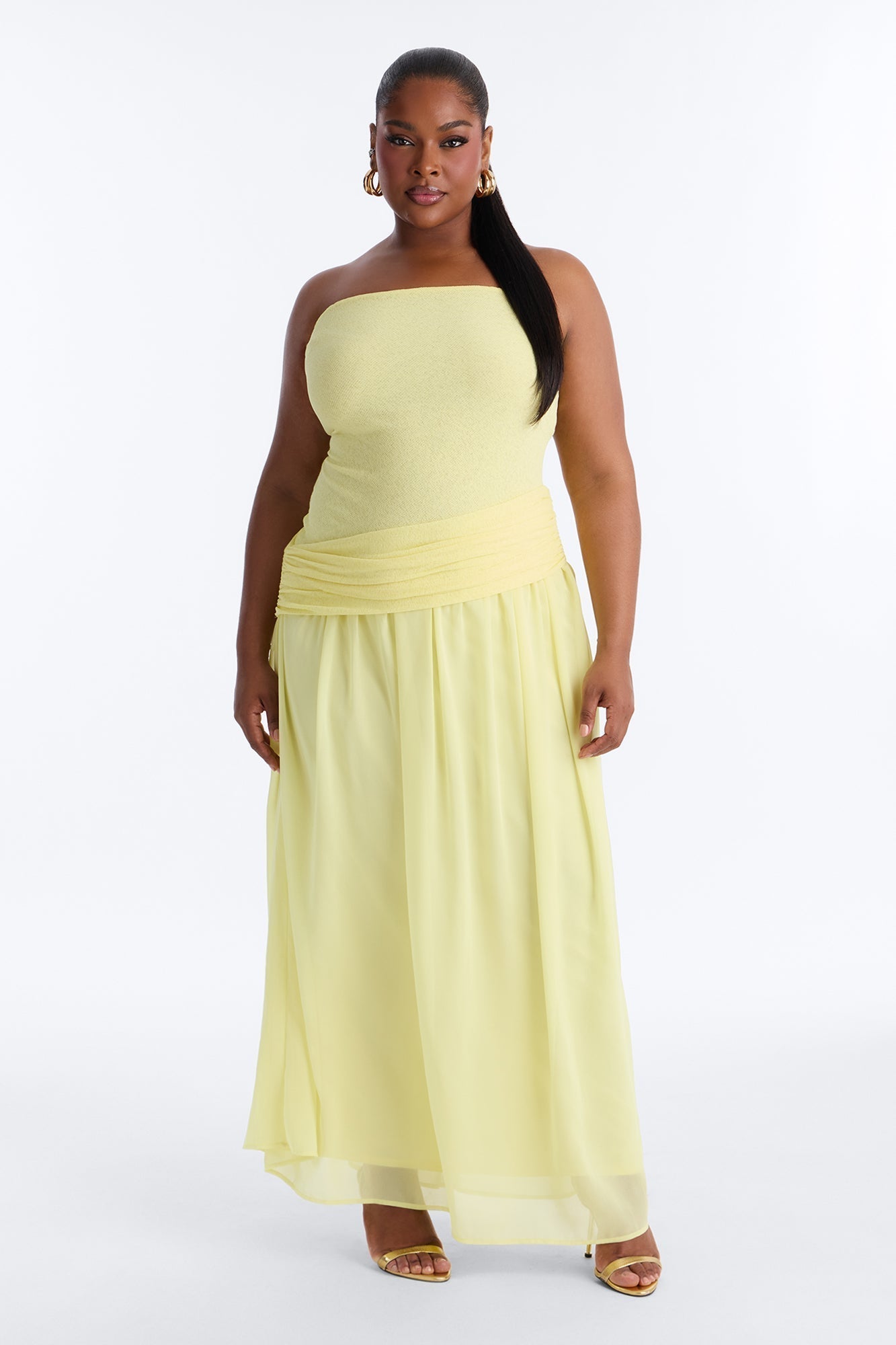 Sadie Ruched Chiffon Maxi Dress - Yellow