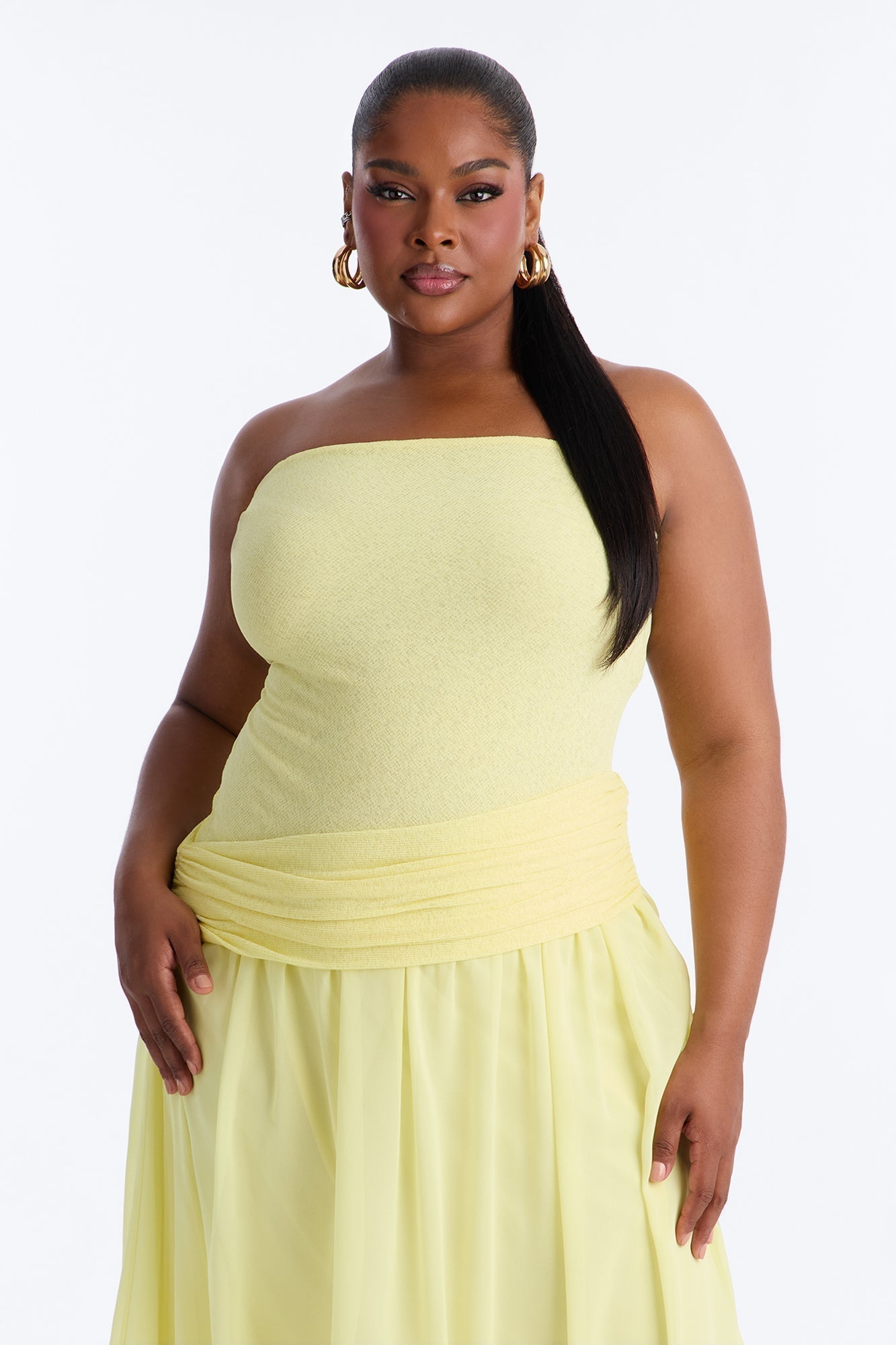 Sadie Ruched Chiffon Maxi Dress - Yellow