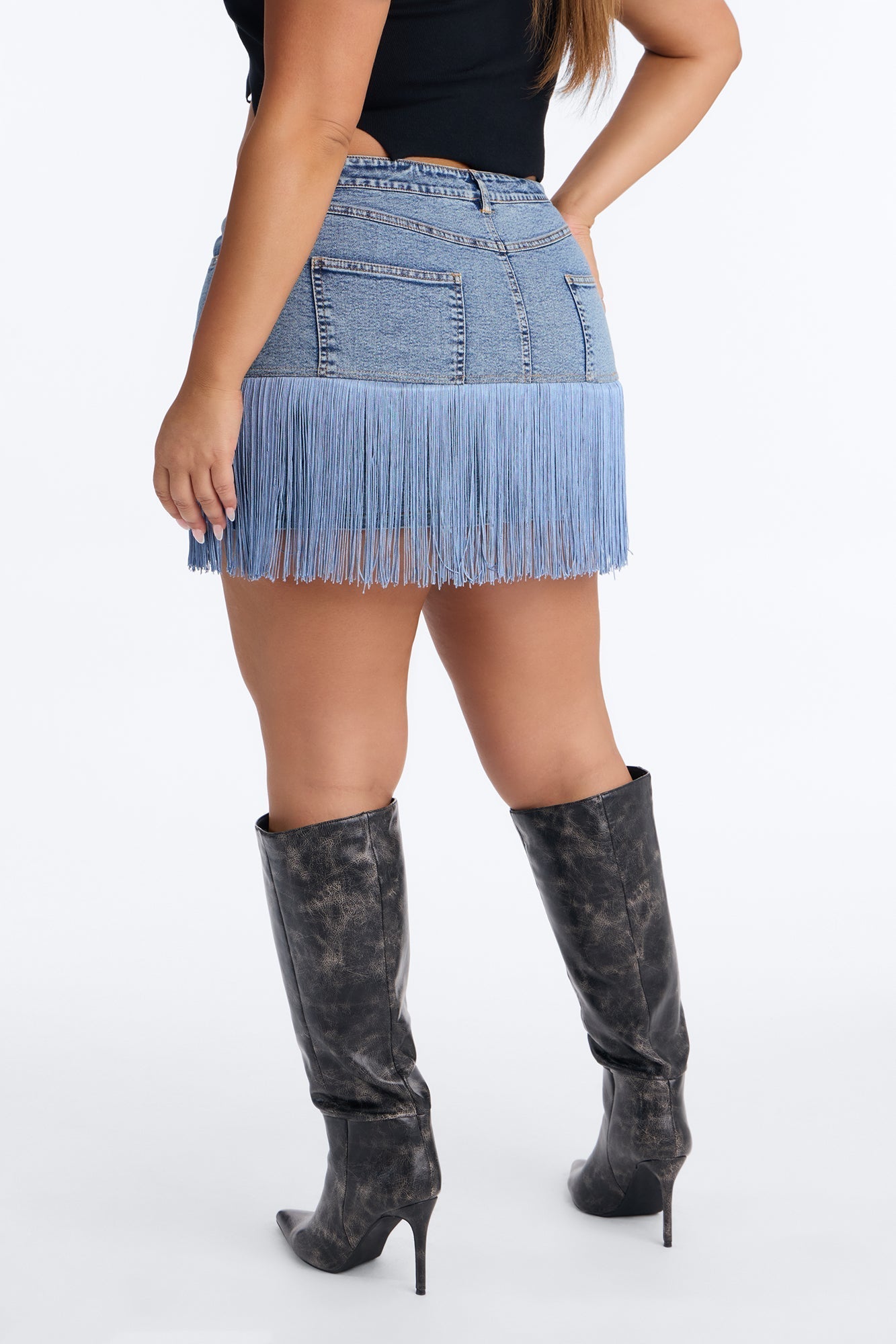 My Turn Fringe Denim Mini Skirt - Medium Wash