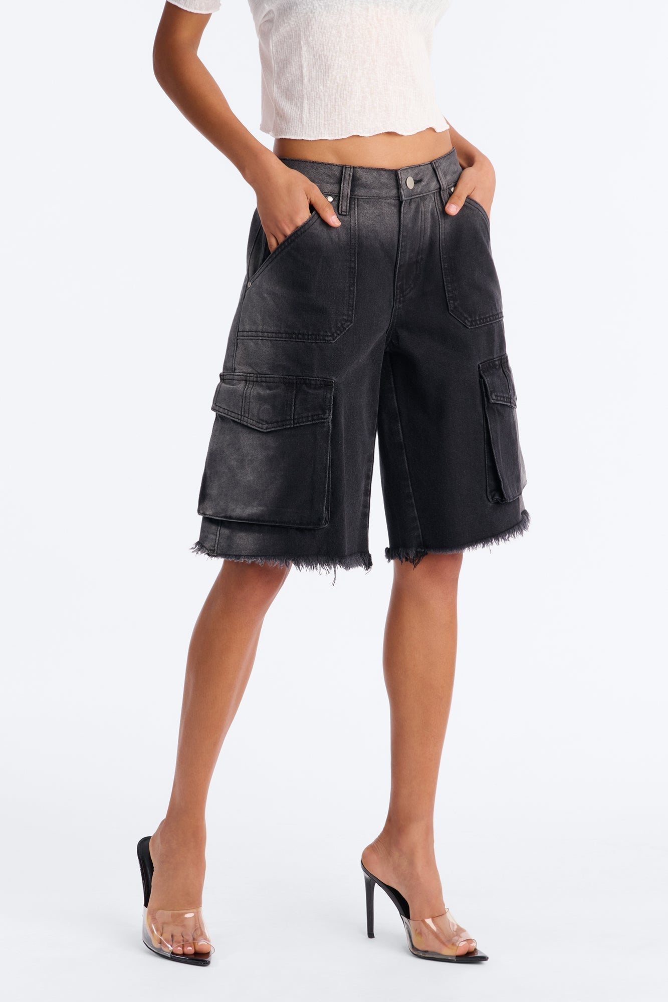 Overcast Cargo Denim Jorts - Black Wash
