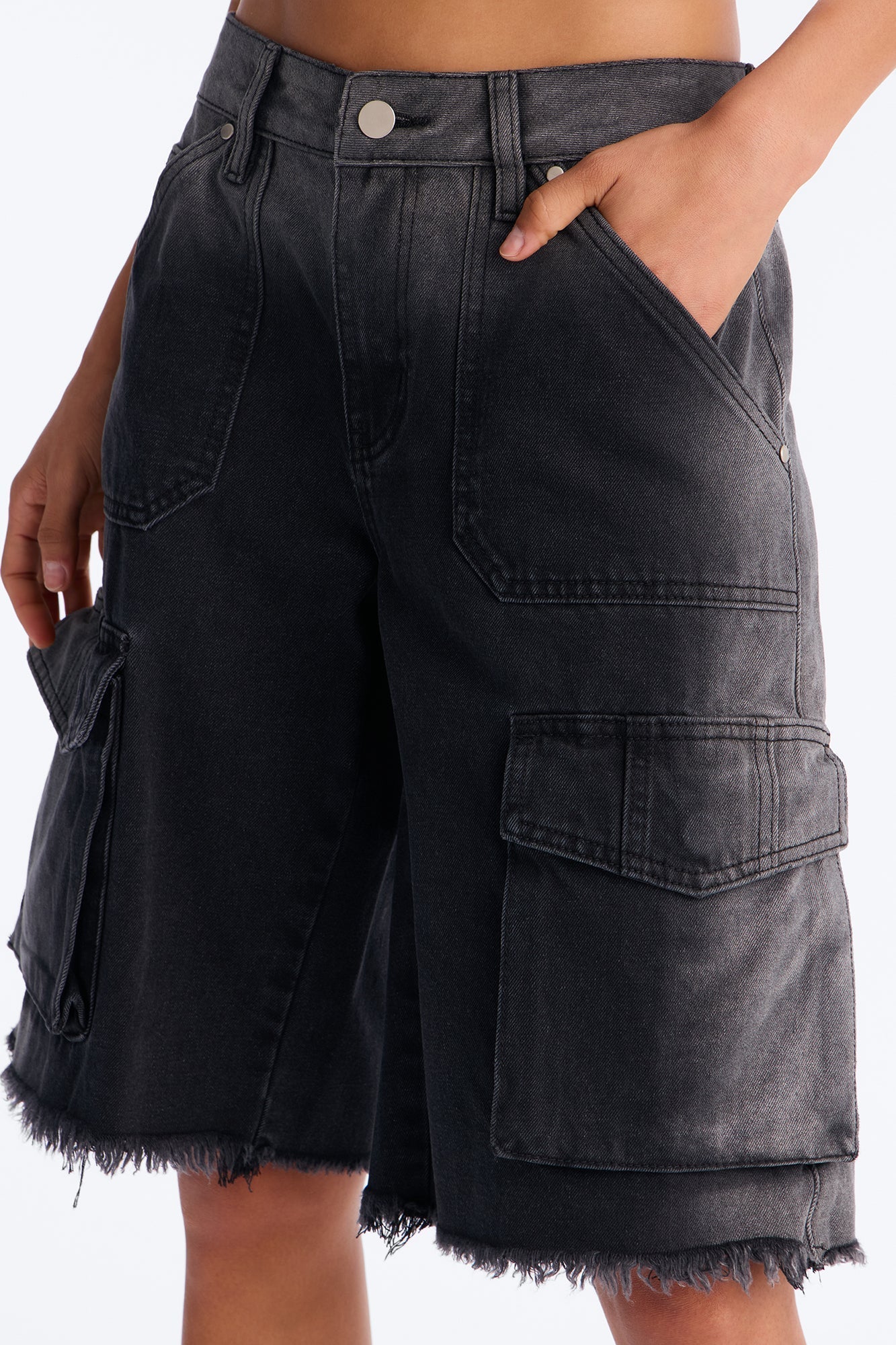 Overcast Cargo Denim Jorts - Black Wash