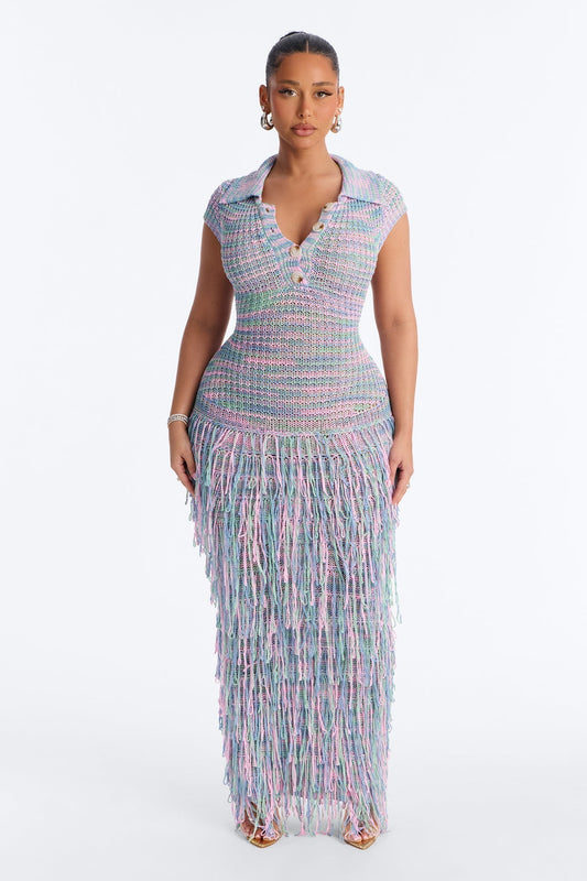 Catalina Marled Crochet Maxi Dress - Sage/combo