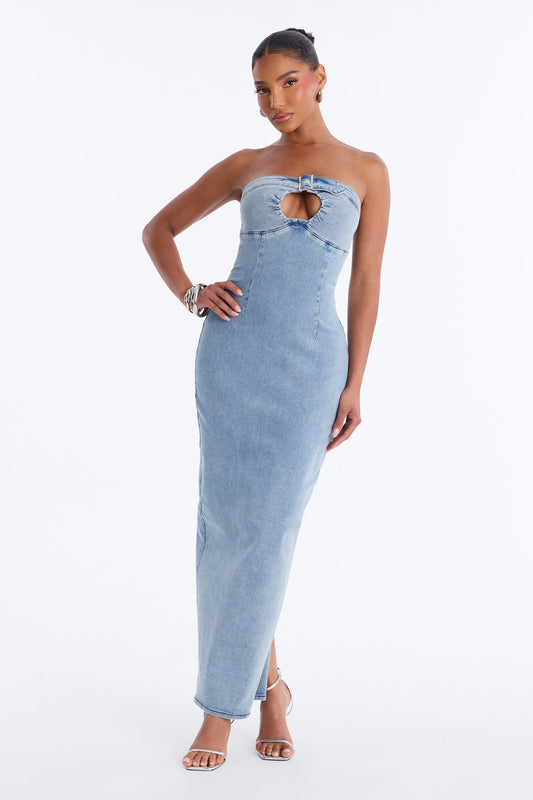 Y2K Muse Denim Maxi Dress - Denim