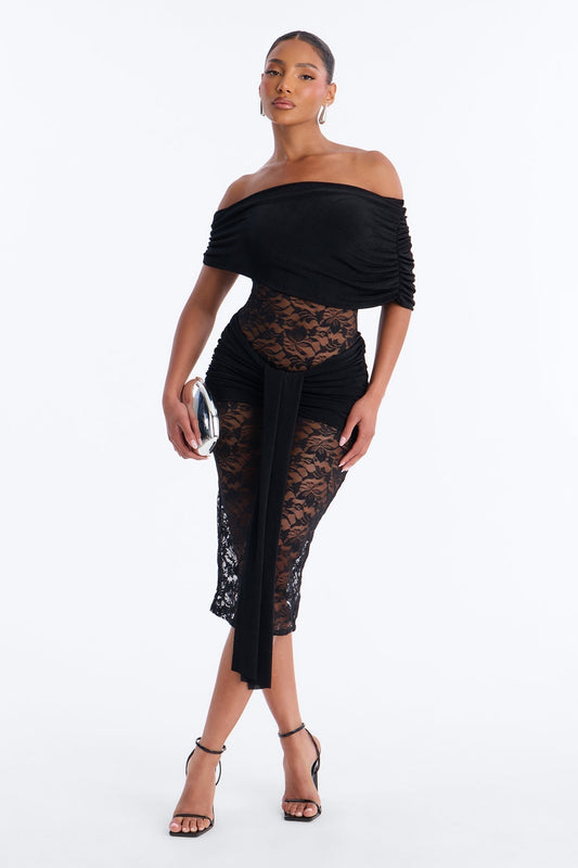 Shanaya Lace Midi Dress - Black