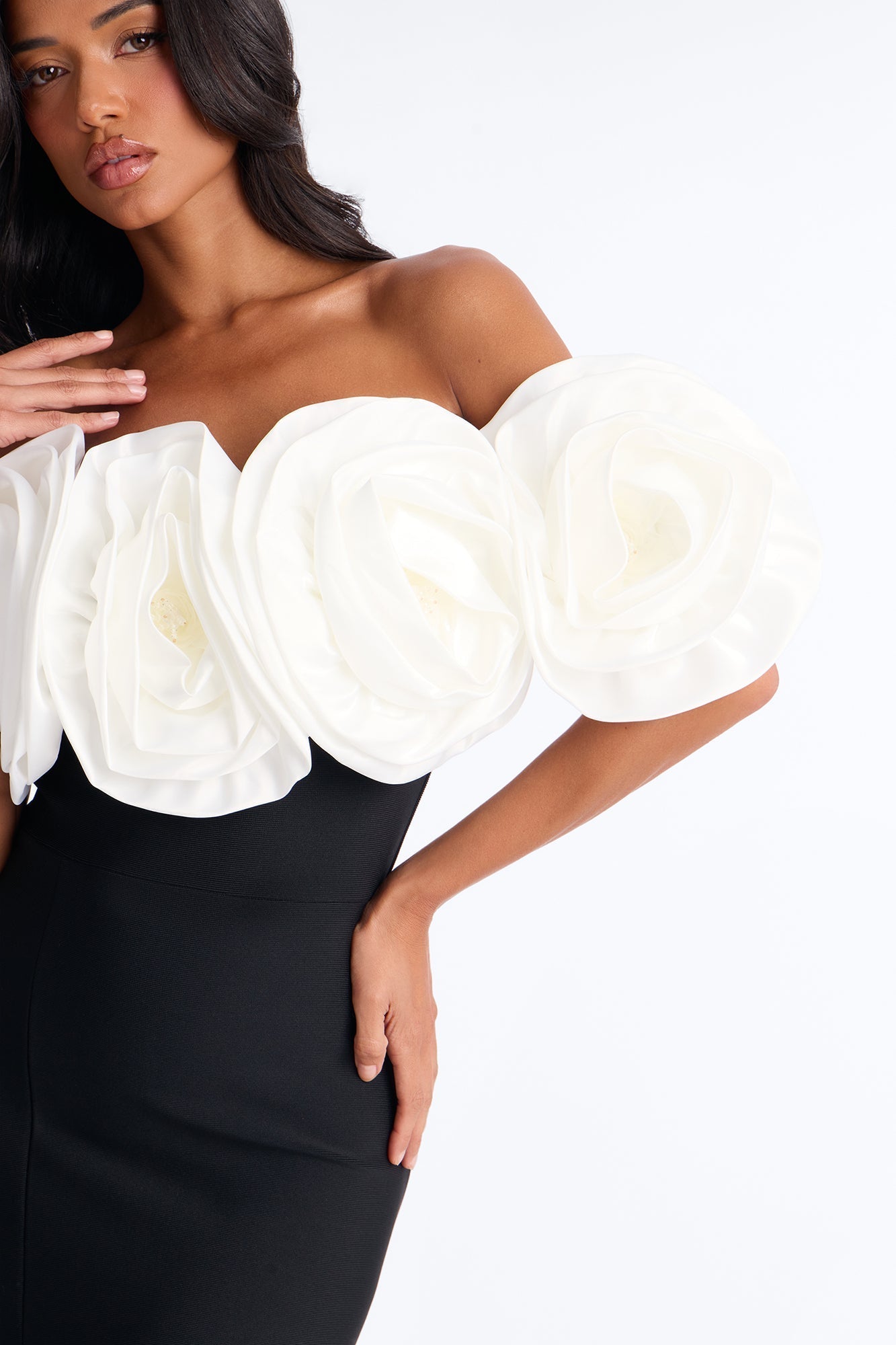 Divina Floral Bandage Midi Dress - Black/White