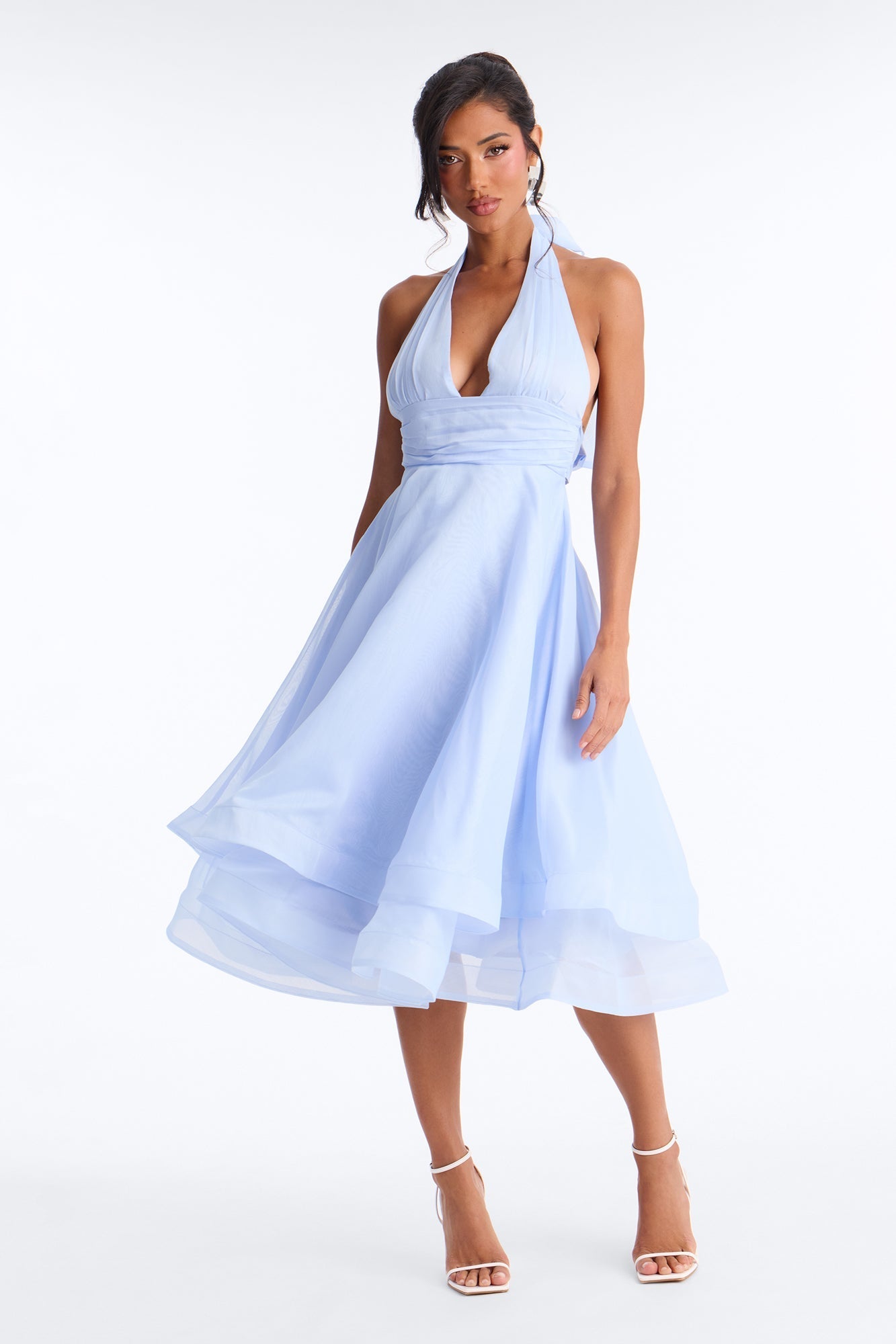 Gianna Halter Organza Midi Dress - Blue