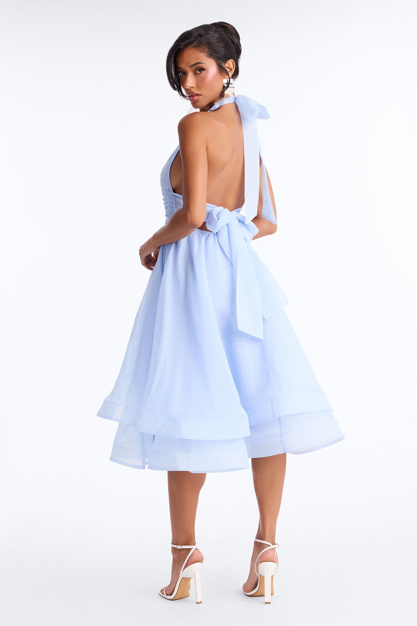 Gianna Halter Organza Midi Dress - Blue