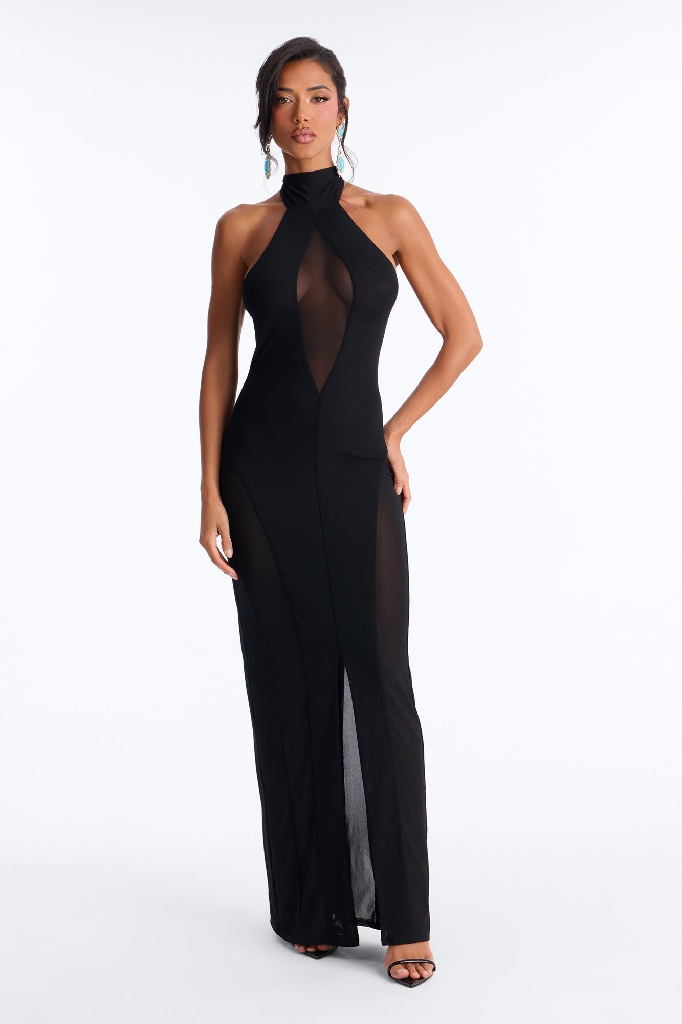 Samantha Halter Mesh Maxi Dress - Black