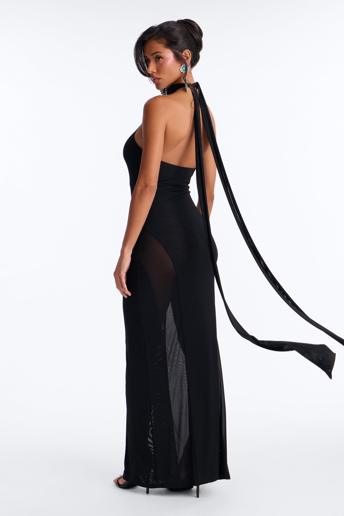 Samantha Halter Mesh Maxi Dress - Black