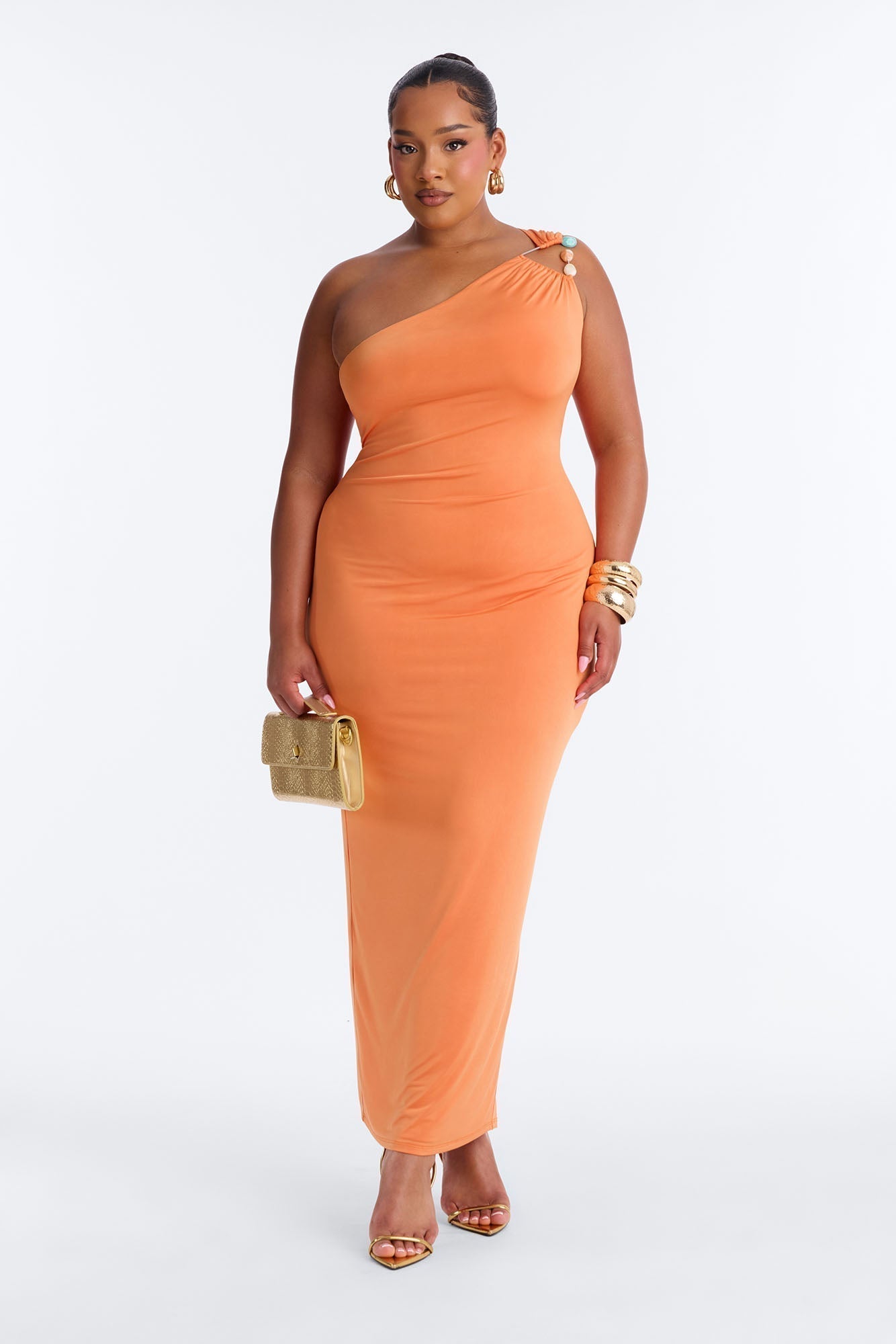Citrus Crush One Shoulder Maxi Dress - Orange