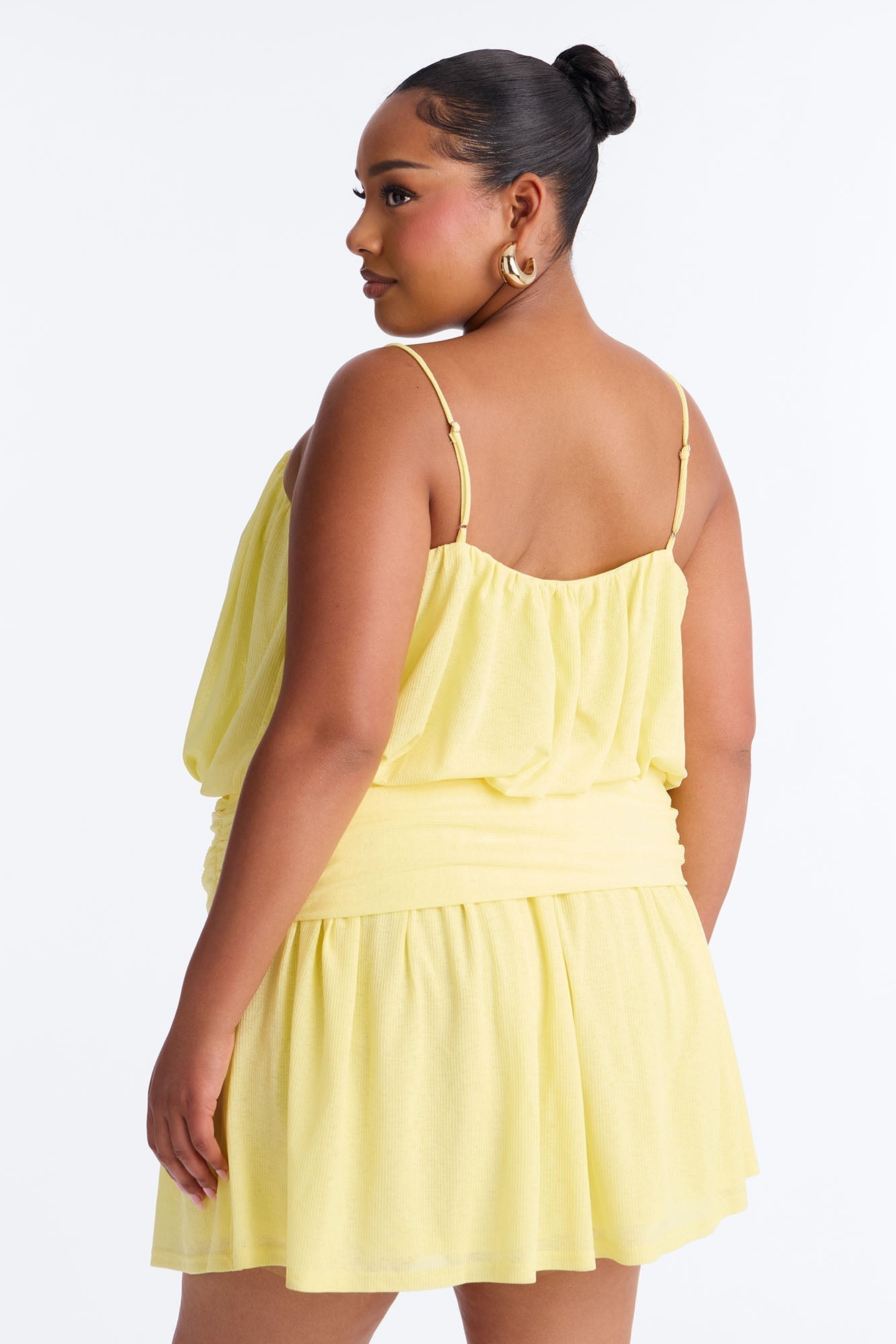 Luna Spaghetti Strap Textured Mini Dress - Yellow