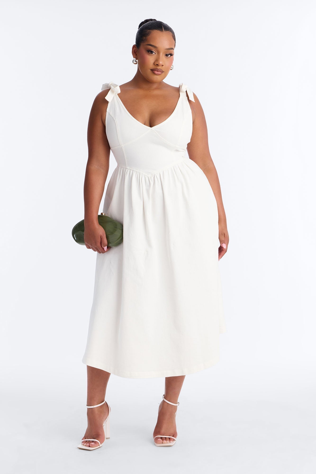 Candace Pleated Denim Midi Dress - White