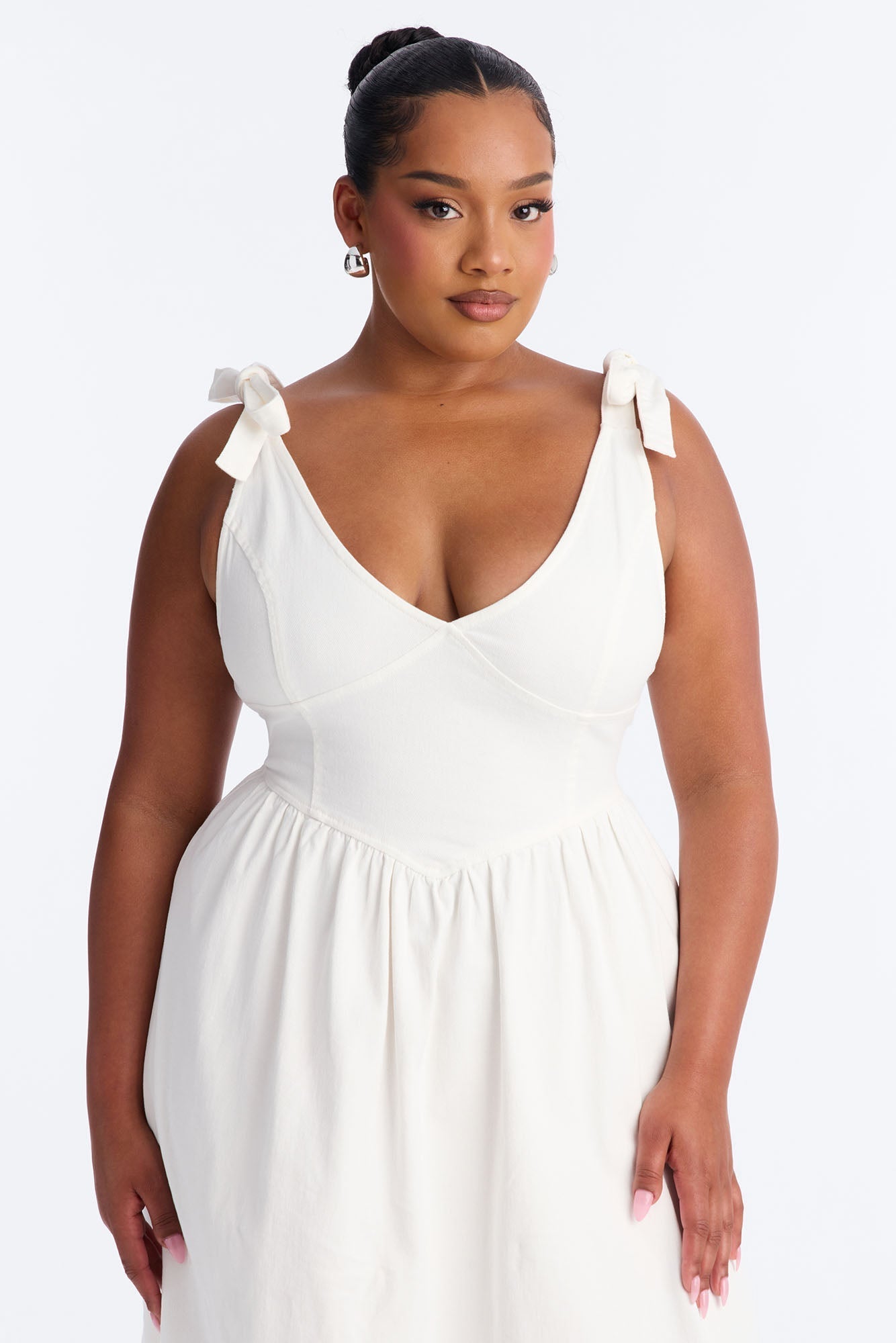 Candace Pleated Denim Midi Dress - White