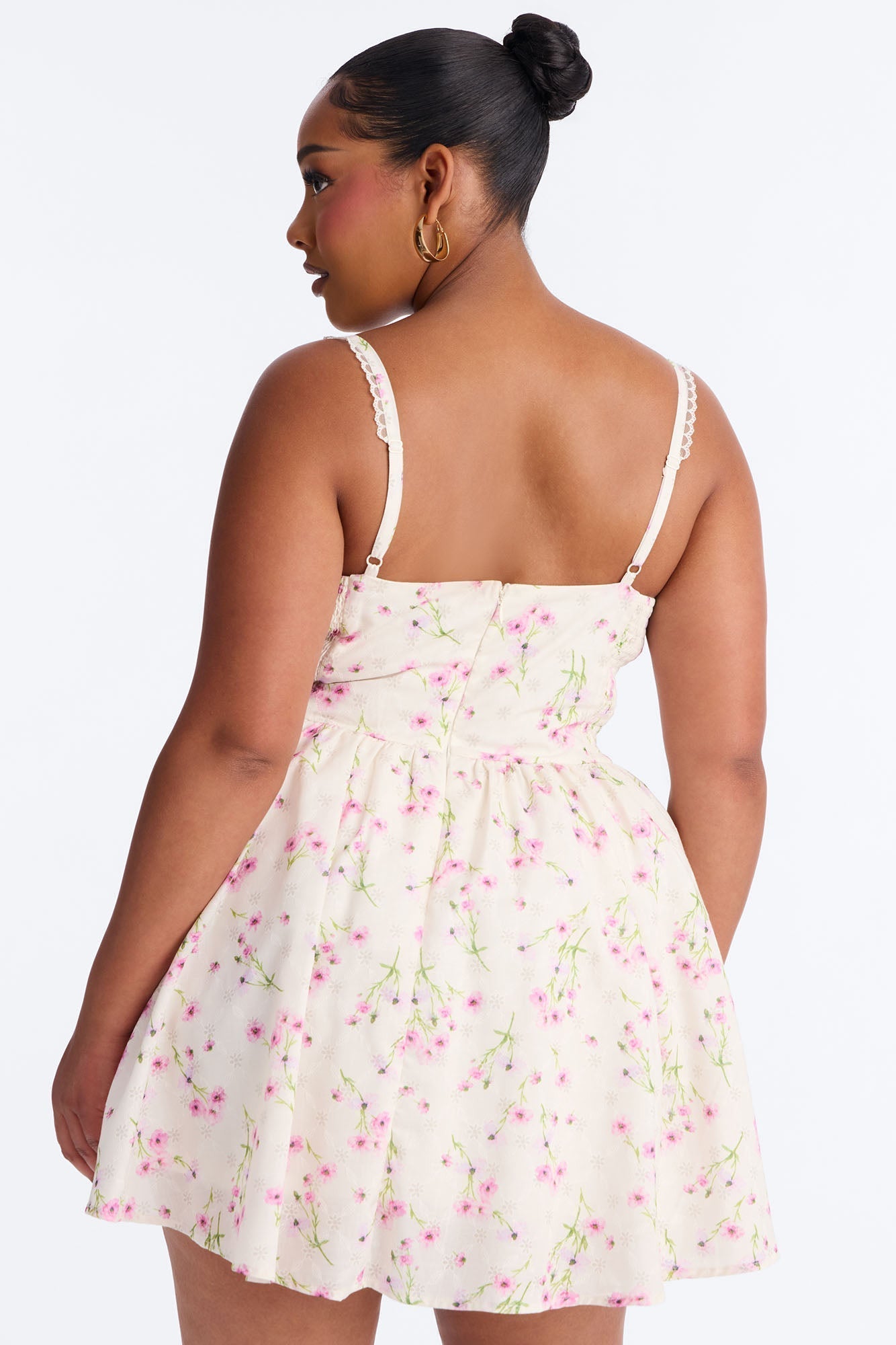 Madison Lace Trim Floral Mini Dress - Pink