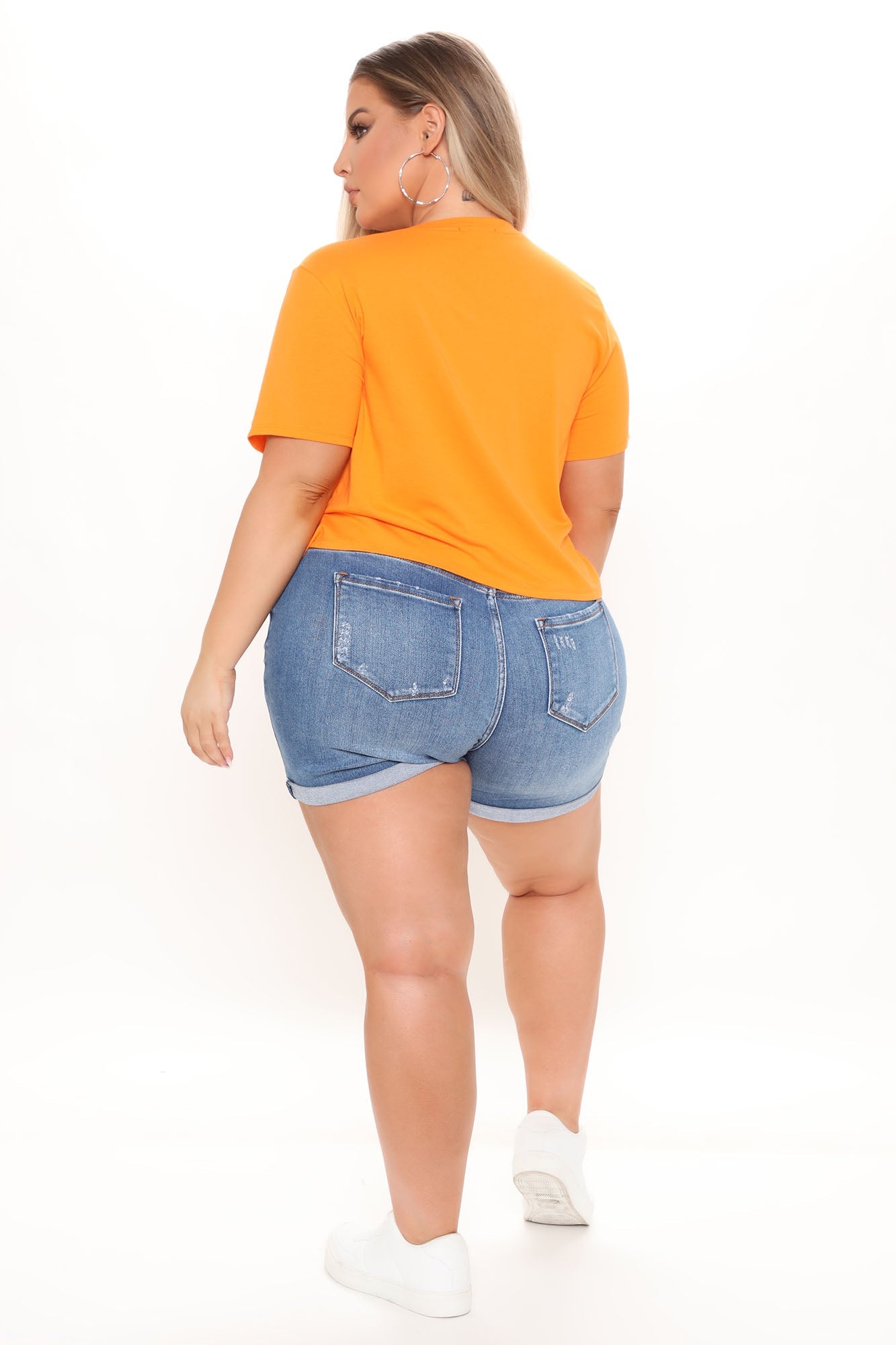 Rollin' Up Stretch Ripped Denim Shorts - Medium Blue Wash