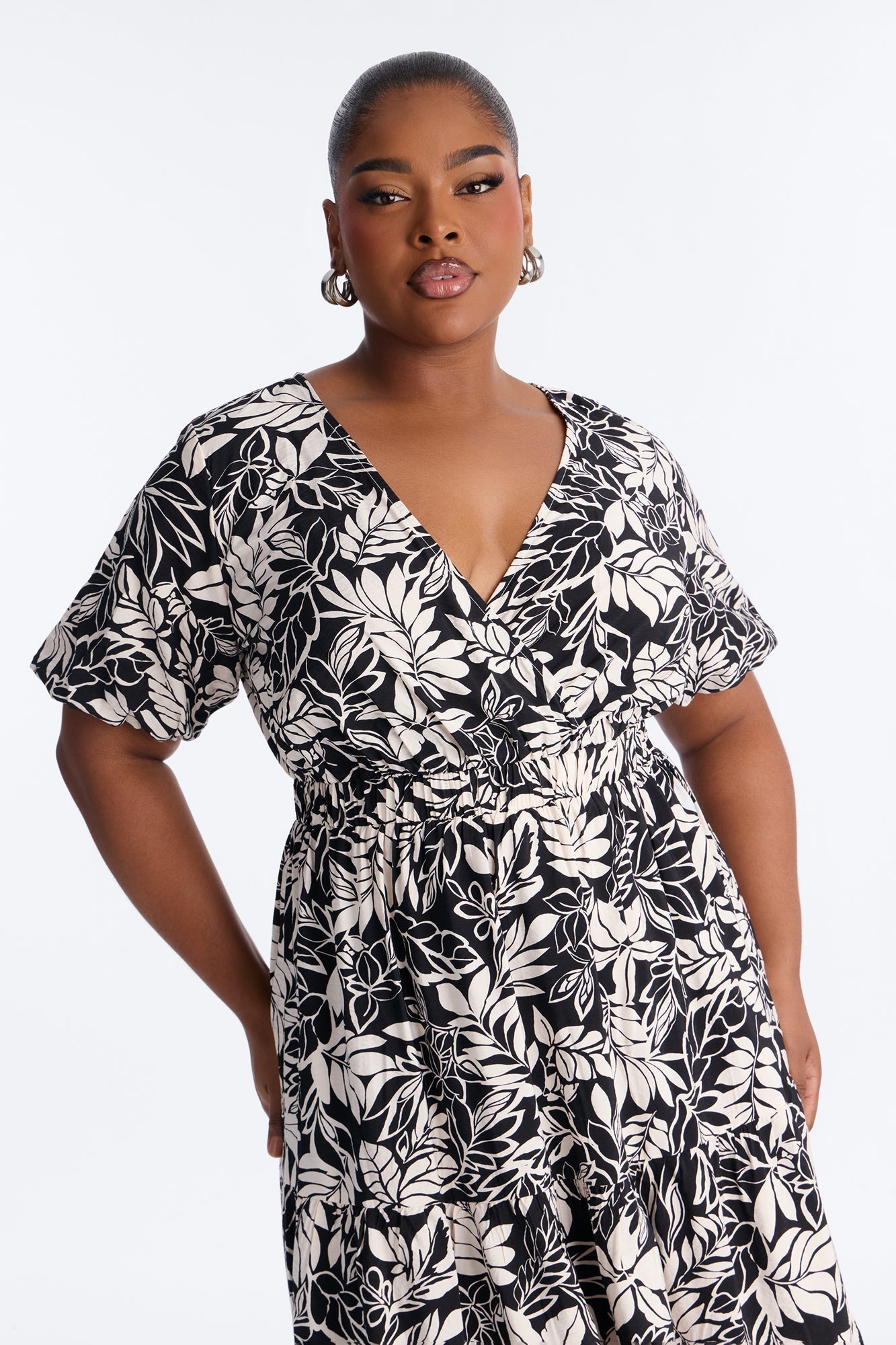 Elena Printed Midi Dress - Black/White