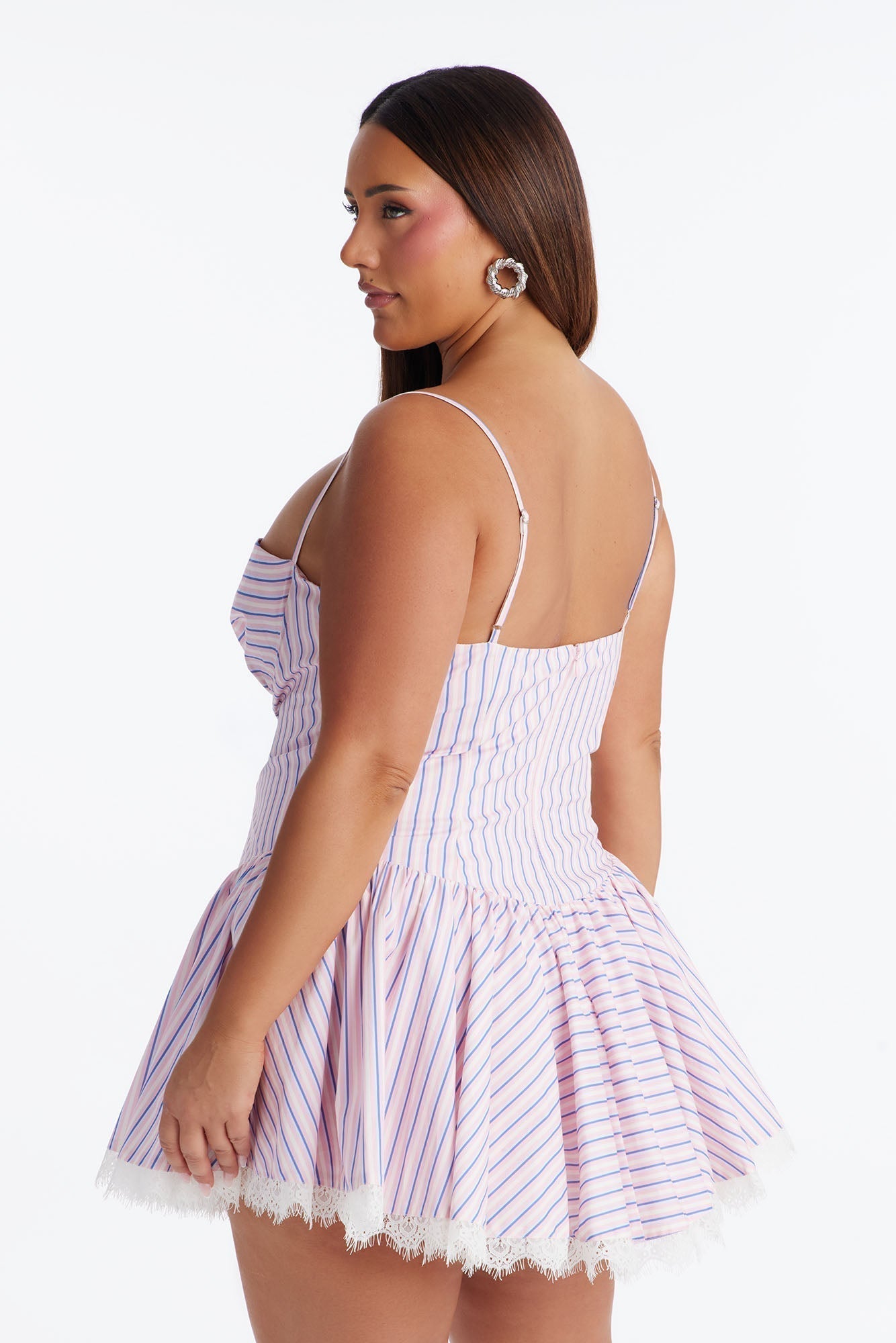 Delilah Poplin Striped Mini Dress - Pink/combo